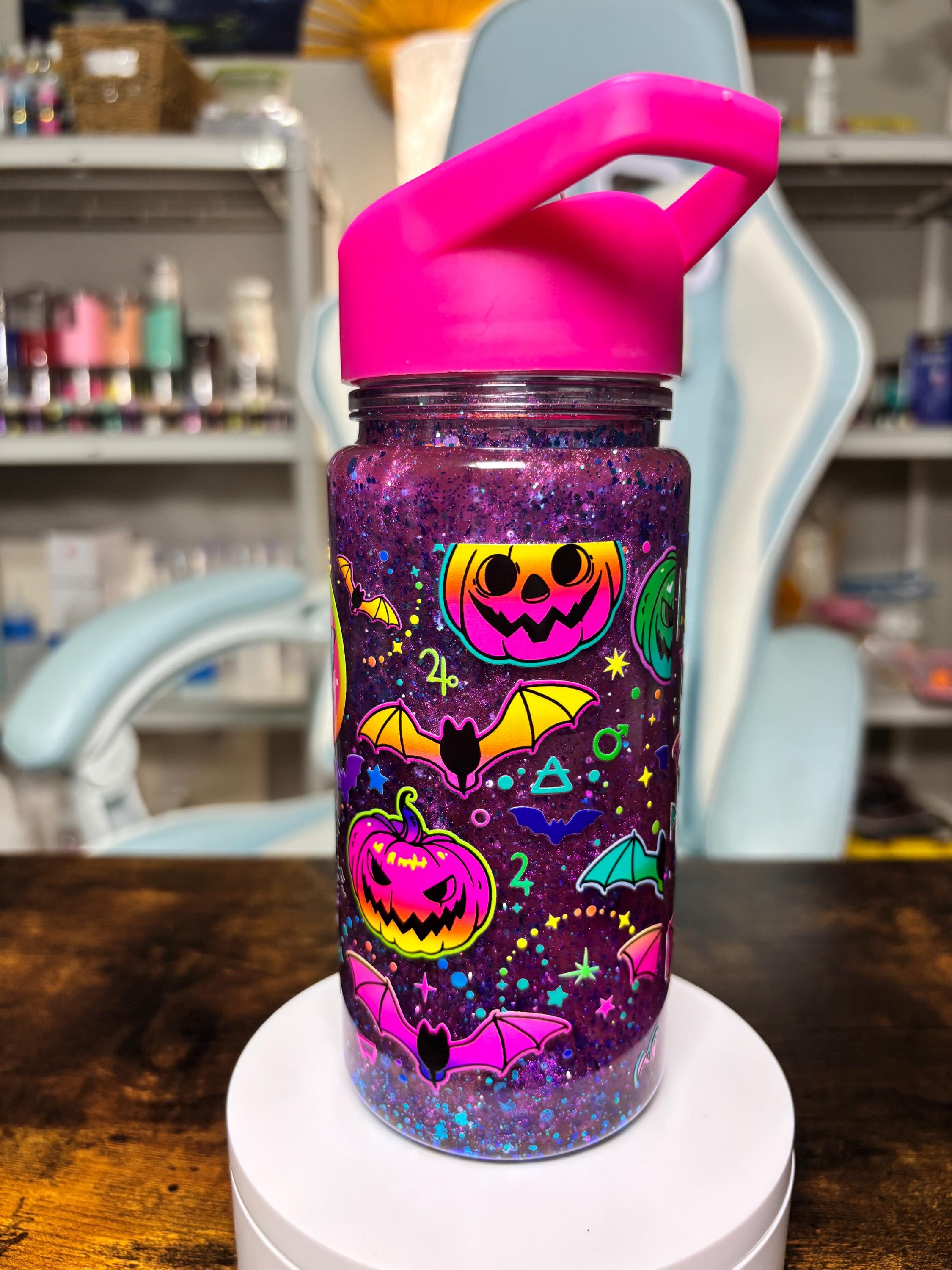 Winnie the Pooh Halloween 12oz Kids Snowglobe Tumbler, Dreamscape Waterfall Glitter Cup, Spooky Cute Kids Water Bottle, Halloween Gift