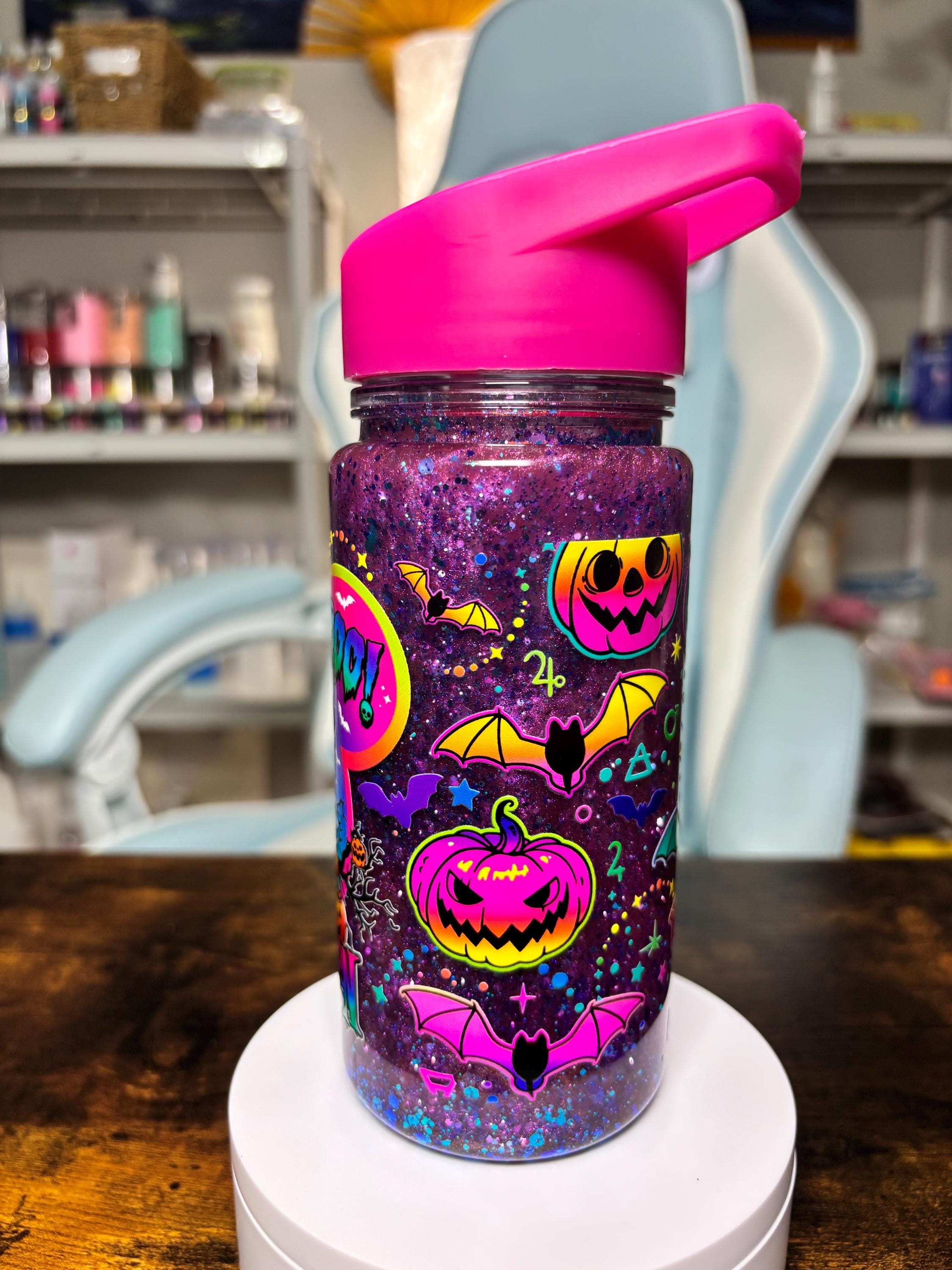 Winnie the Pooh Halloween 12oz Kids Snowglobe Tumbler, Dreamscape Waterfall Glitter Cup, Spooky Cute Kids Water Bottle, Halloween Gift