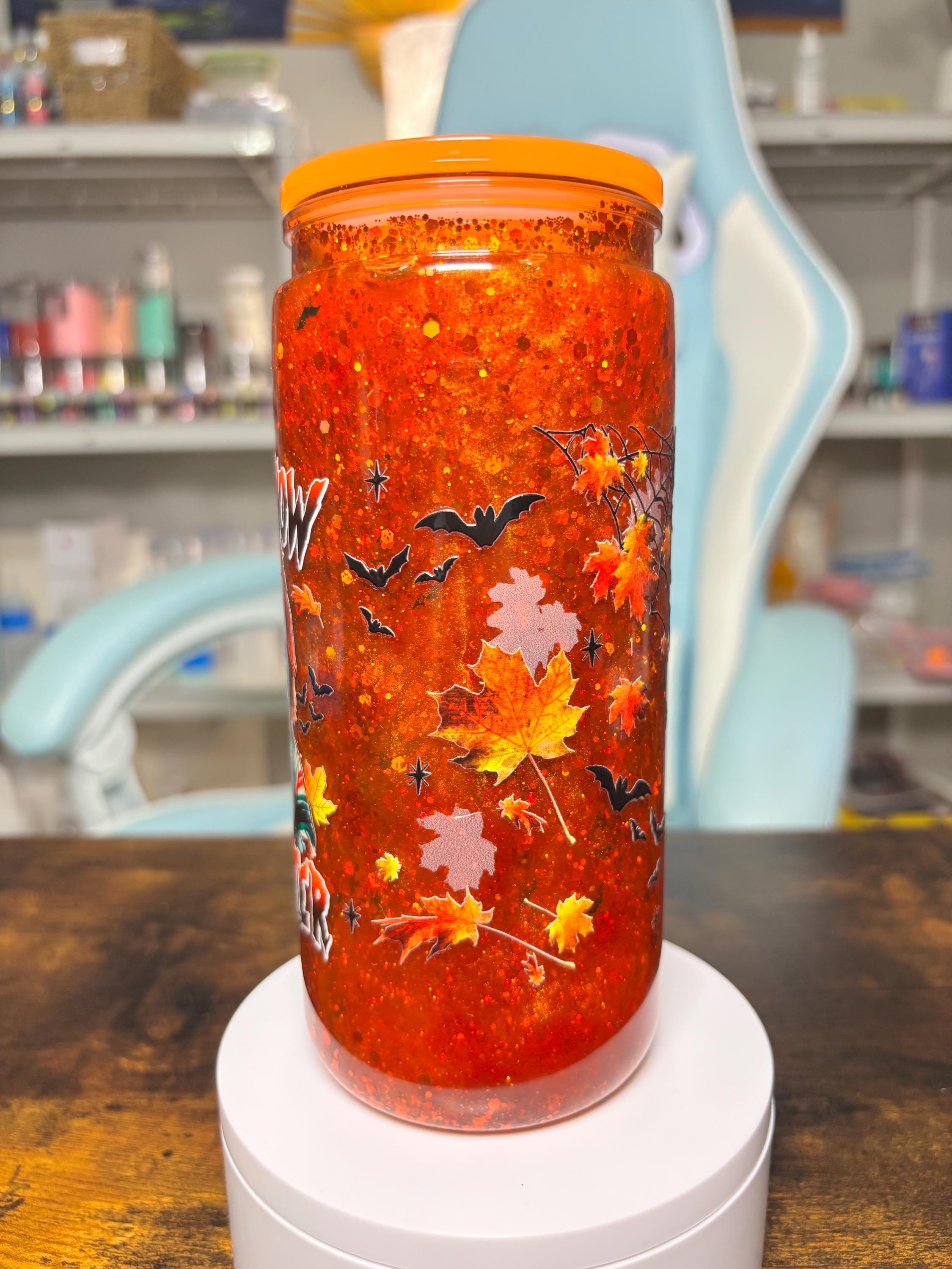 Chucky 20oz Dreamscape Waterfall Snowglobe Tumbler, Coffee Now Slach Later Horror Cup, Orange Glitter Halloween Tumbler, Fall Horror Gift