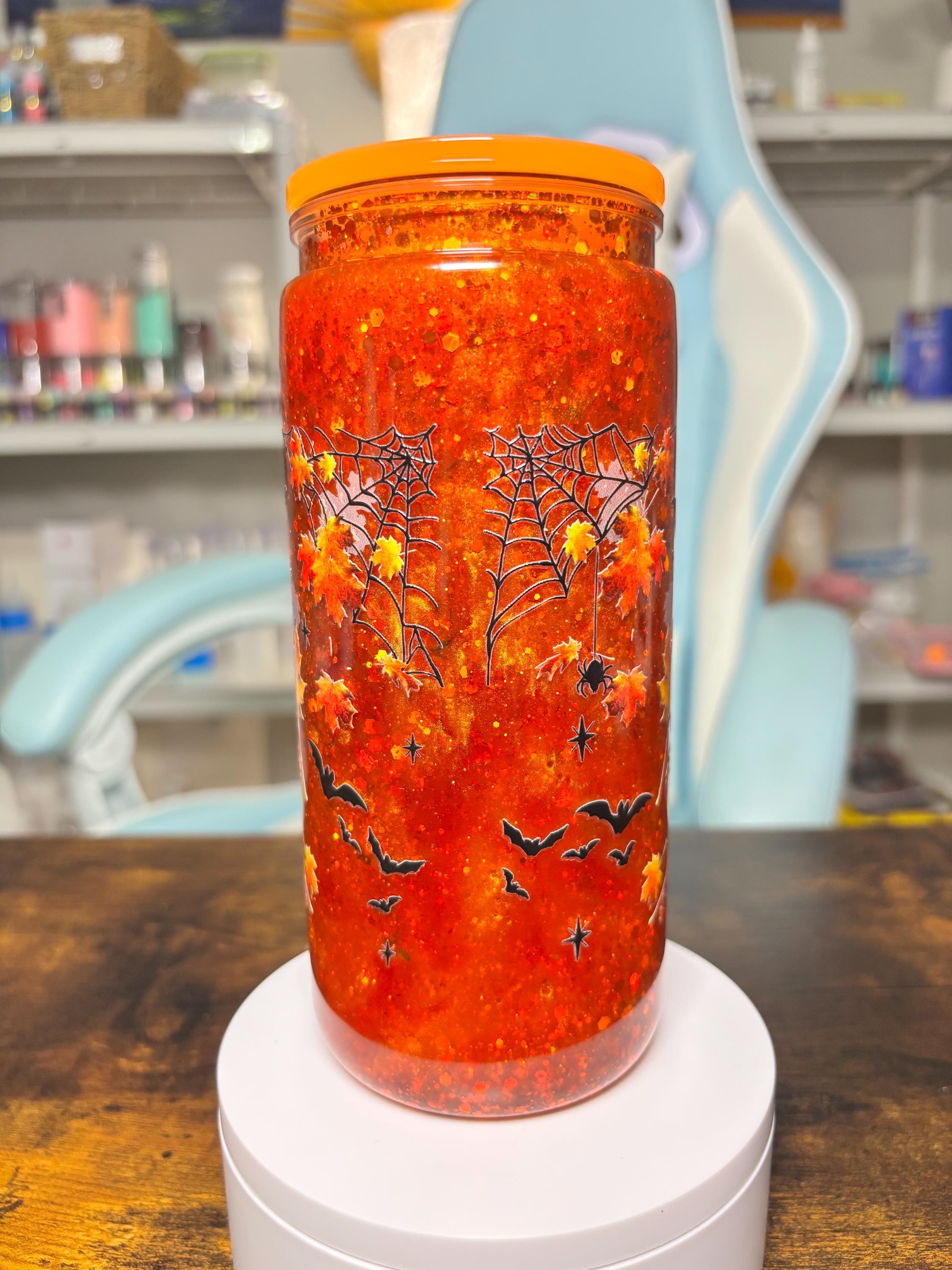 Chucky 20oz Dreamscape Waterfall Snowglobe Tumbler, Coffee Now Slach Later Horror Cup, Orange Glitter Halloween Tumbler, Fall Horror Gift