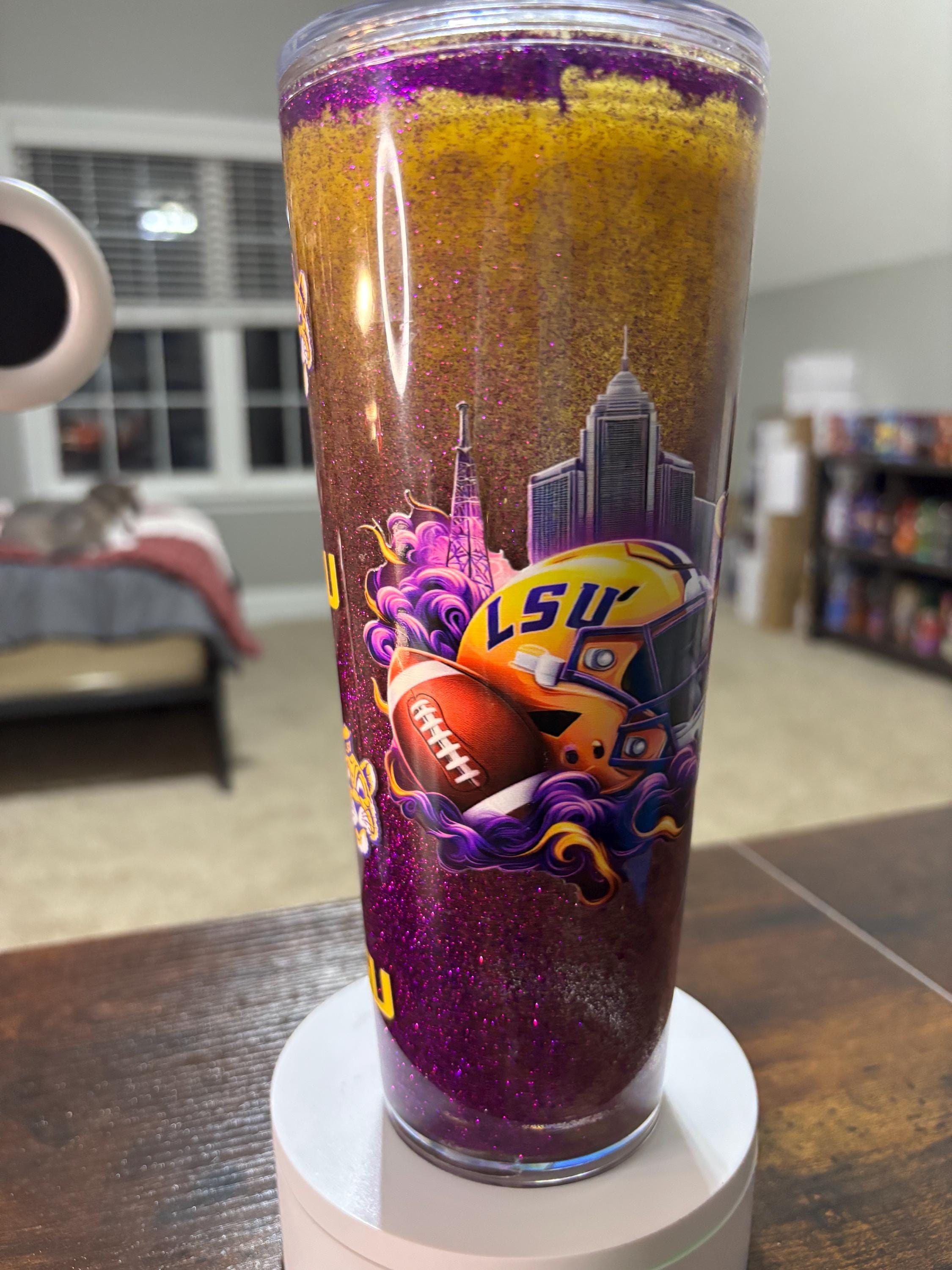 LSU Tigers Moonscape Snow Globe Tumbler | Handmade 24oz Snowglobe Cup | Game Day Gift