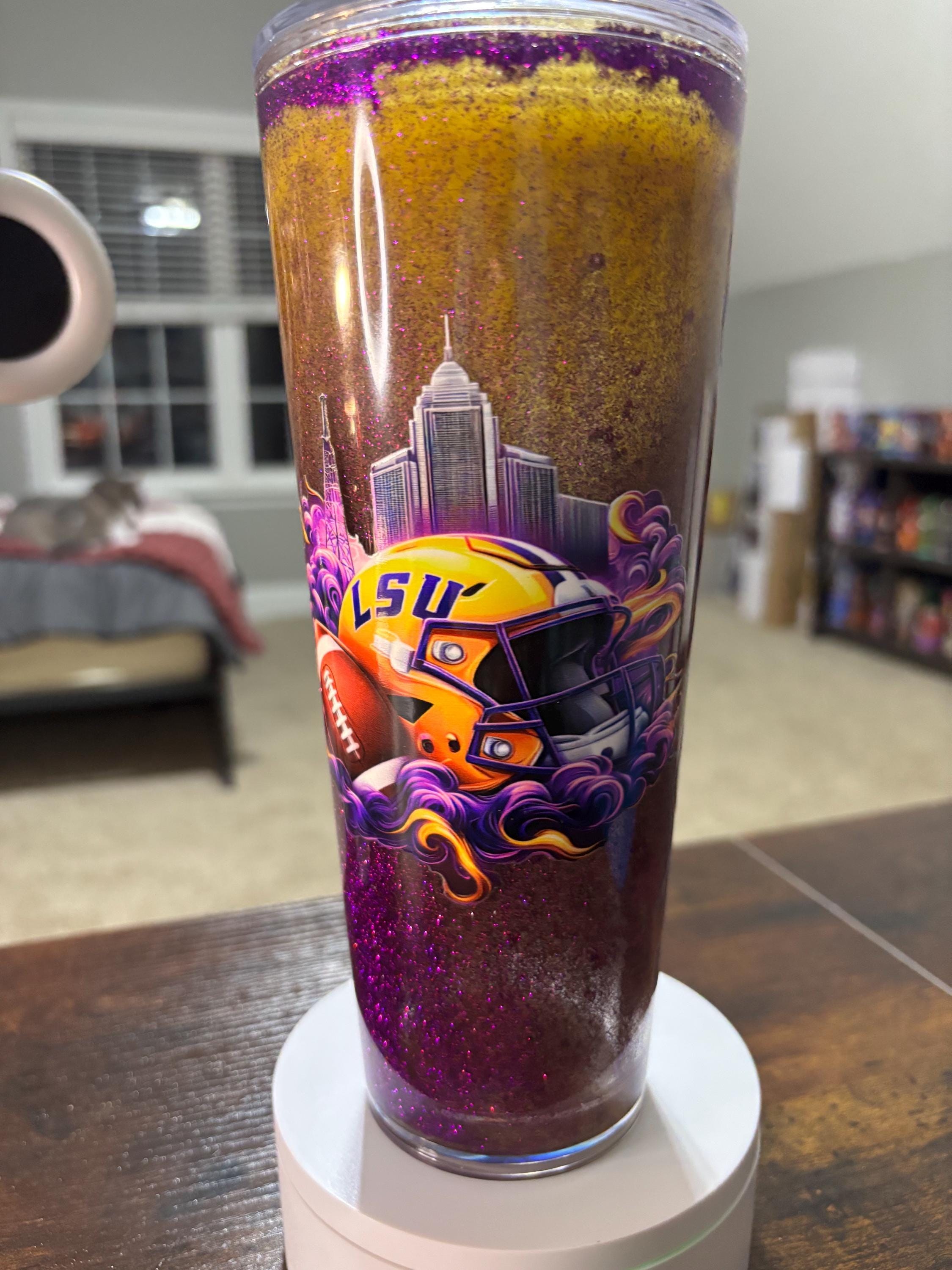 LSU Tigers Moonscape Snow Globe Tumbler | Handmade 24oz Snowglobe Cup | Game Day Gift