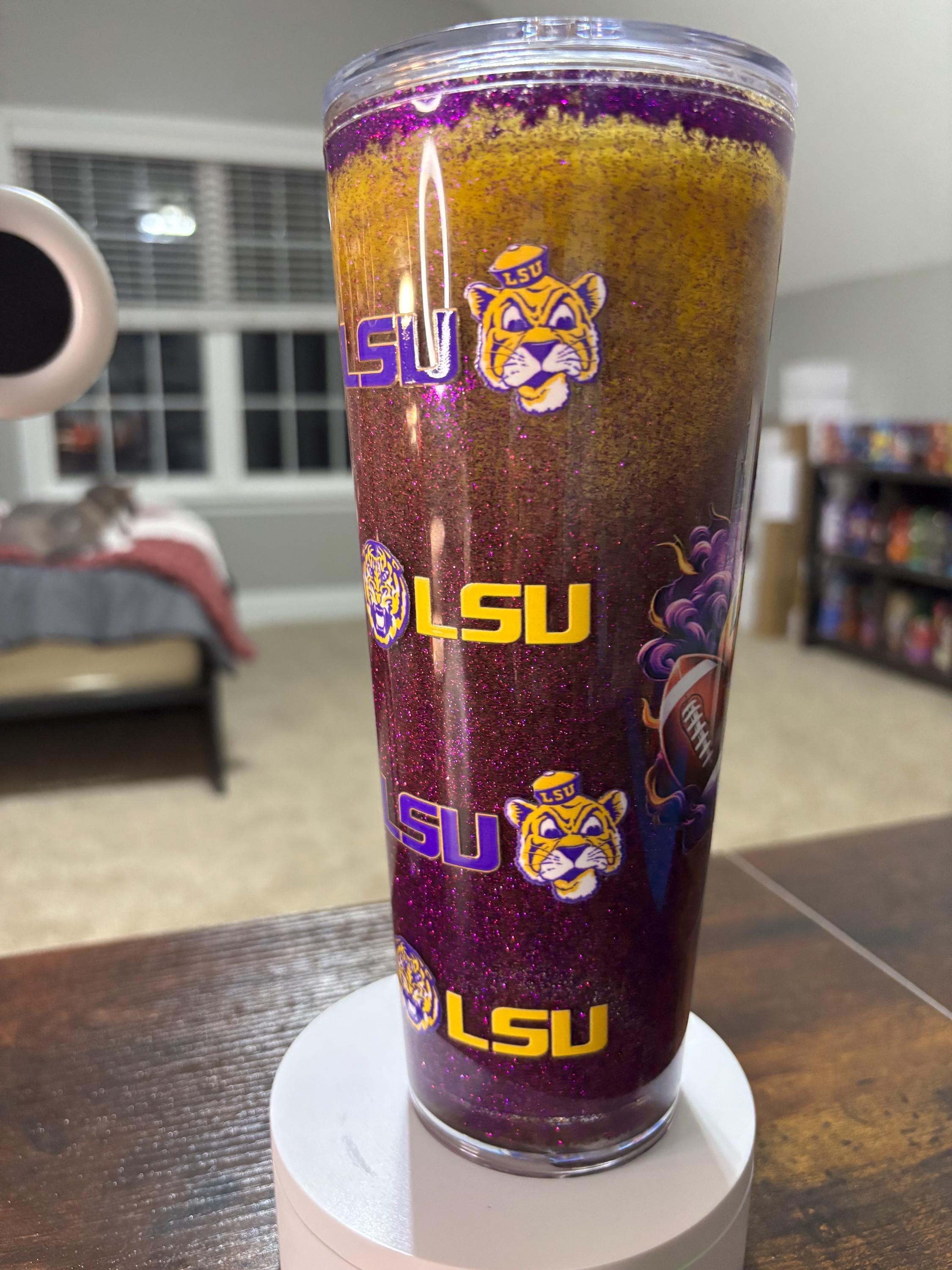 LSU Tigers Moonscape Snow Globe Tumbler | Handmade 24oz Snowglobe Cup | Game Day Gift