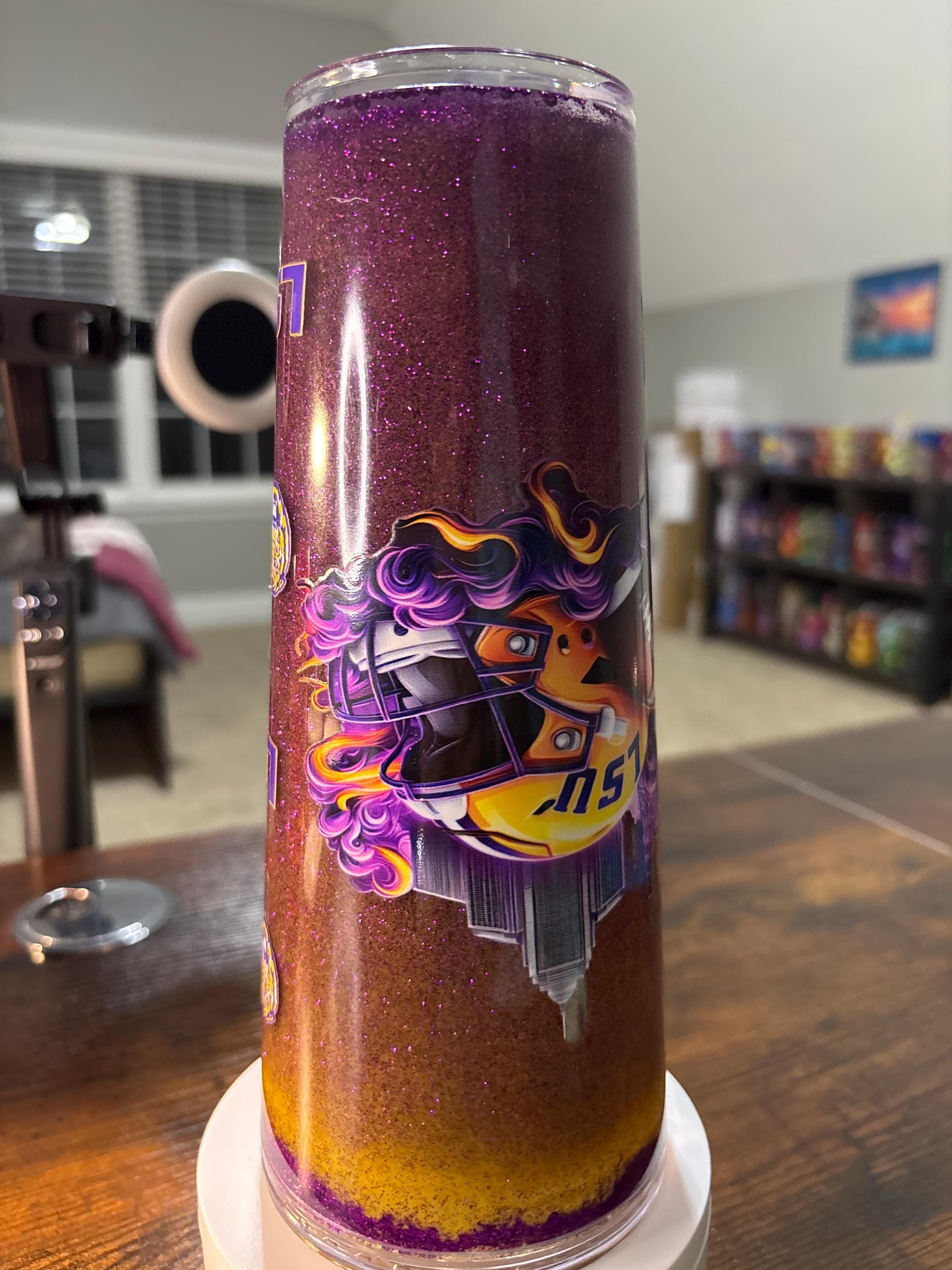 LSU Tigers Moonscape Snow Globe Tumbler | Handmade 24oz Snowglobe Cup | Game Day Gift