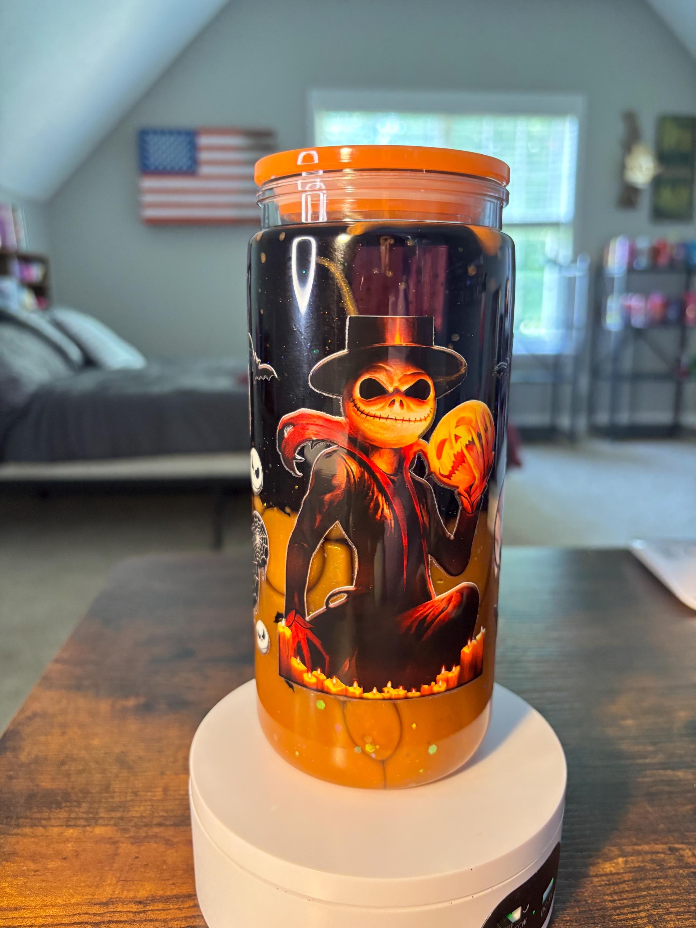Nightmare Before Christmas Lava Snow Globe Tumbler | 20oz Halloween Glitter Cup | Gothic Christmas Tumbler | Spooky Gift