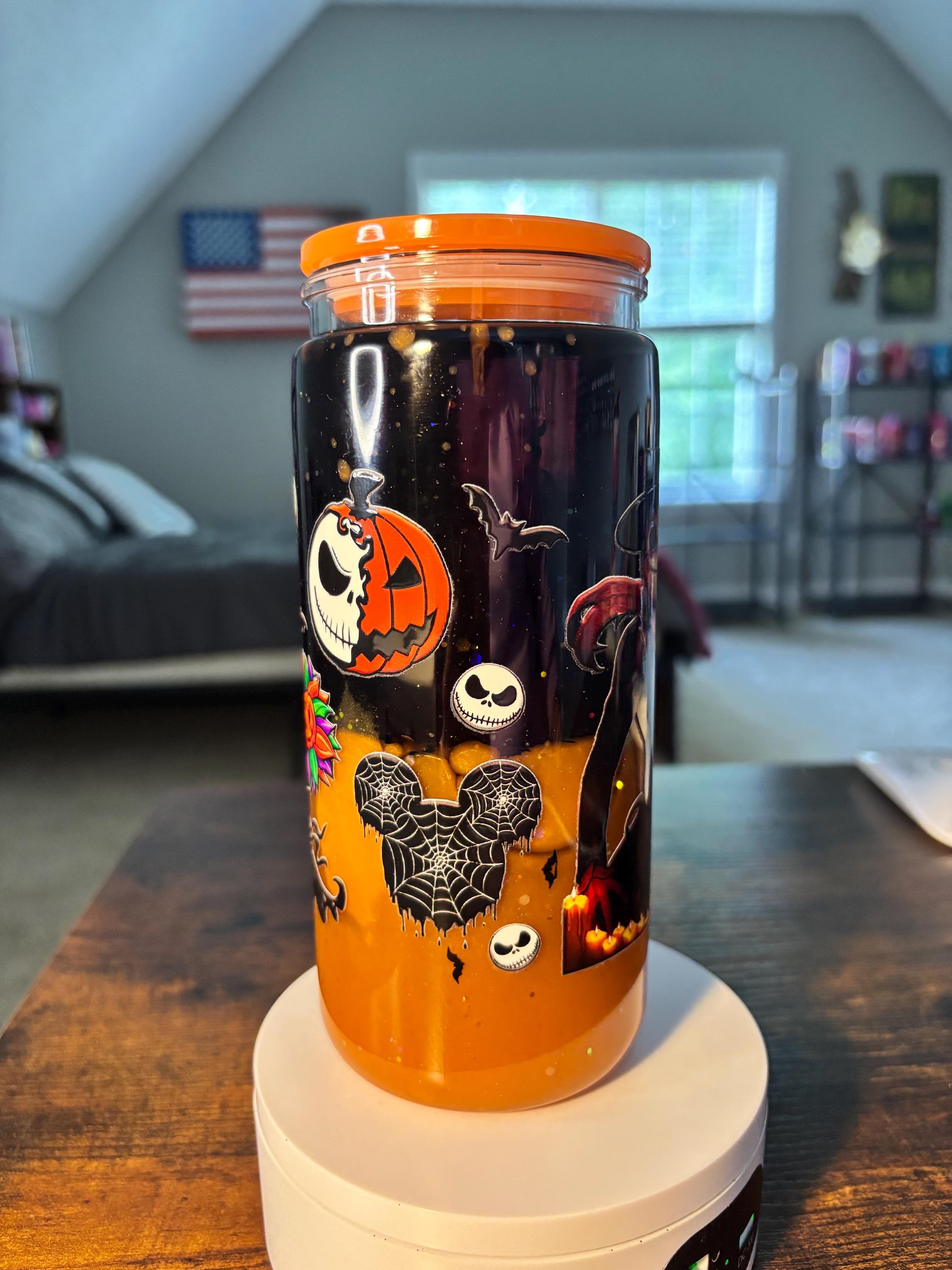 Nightmare Before Christmas Lava Snow Globe Tumbler | 20oz Halloween Glitter Cup | Gothic Christmas Tumbler | Spooky Gift