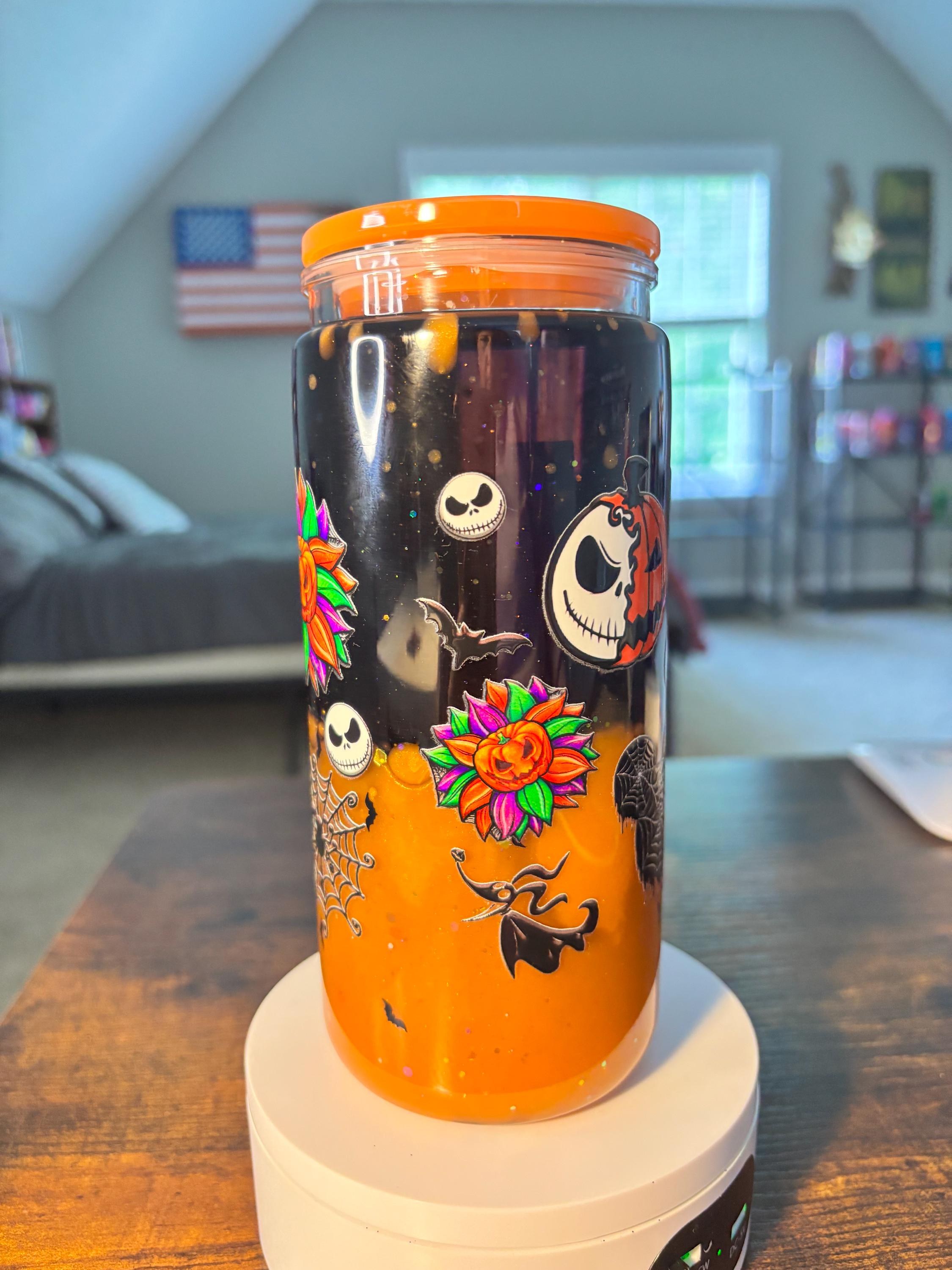 Nightmare Before Christmas Lava Snow Globe Tumbler | 20oz Halloween Glitter Cup | Gothic Christmas Tumbler | Spooky Gift