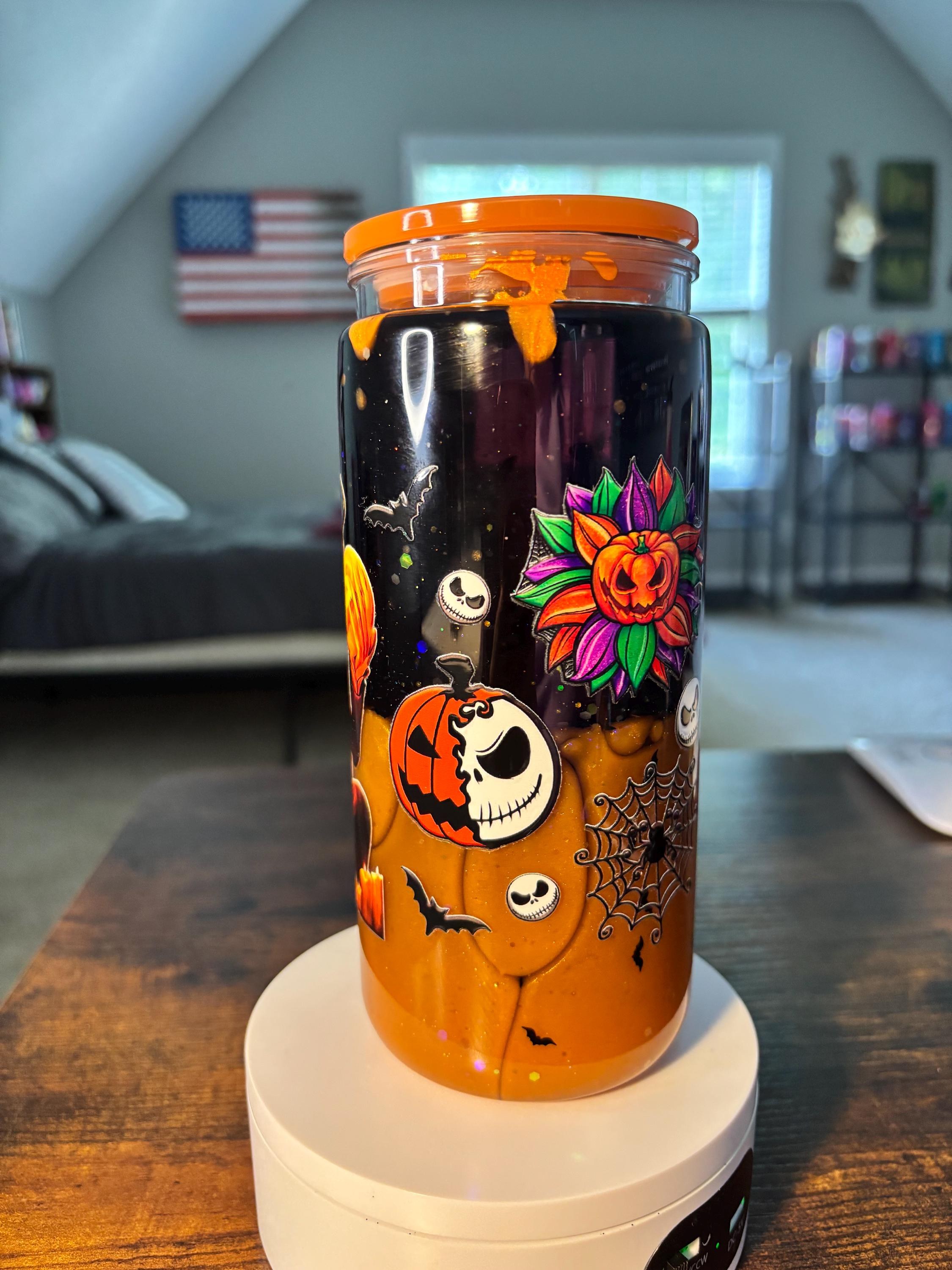 Nightmare Before Christmas Lava Snow Globe Tumbler | 20oz Halloween Glitter Cup | Gothic Christmas Tumbler | Spooky Gift