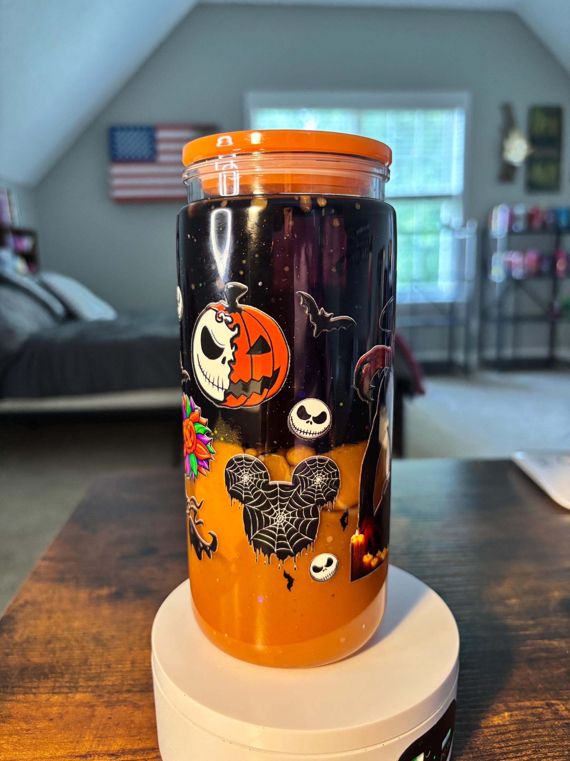 Nightmare Before Christmas Lava Snow Globe Tumbler | 20oz Halloween Glitter Cup | Gothic Christmas Tumbler | Spooky Gift