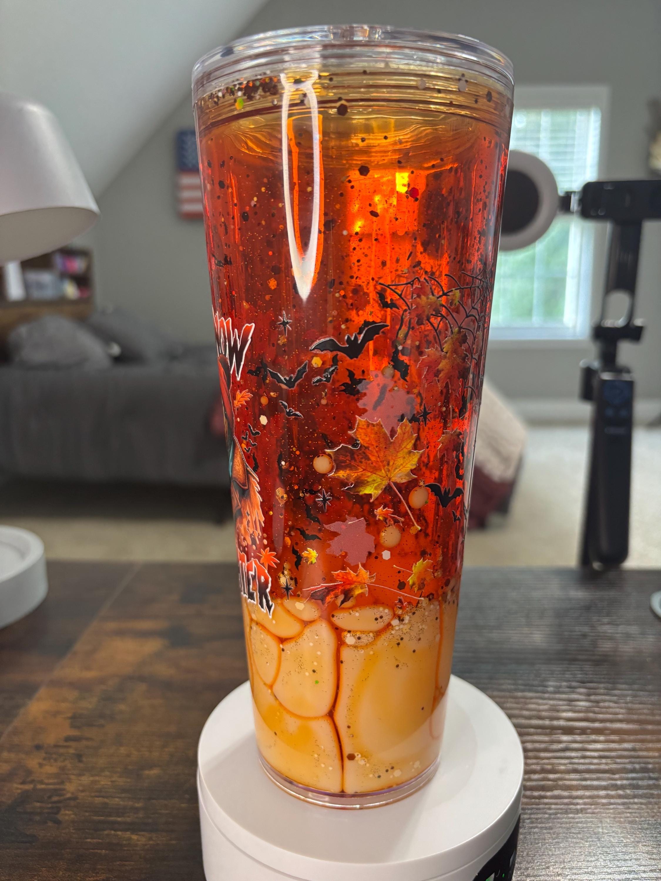 Coffee Now Later Snow Globe Tumbler 24oz, Iced Coffee Cup, Handmade Acrylic Glitter Waterfall Drinkware, Coffee Lover Gift