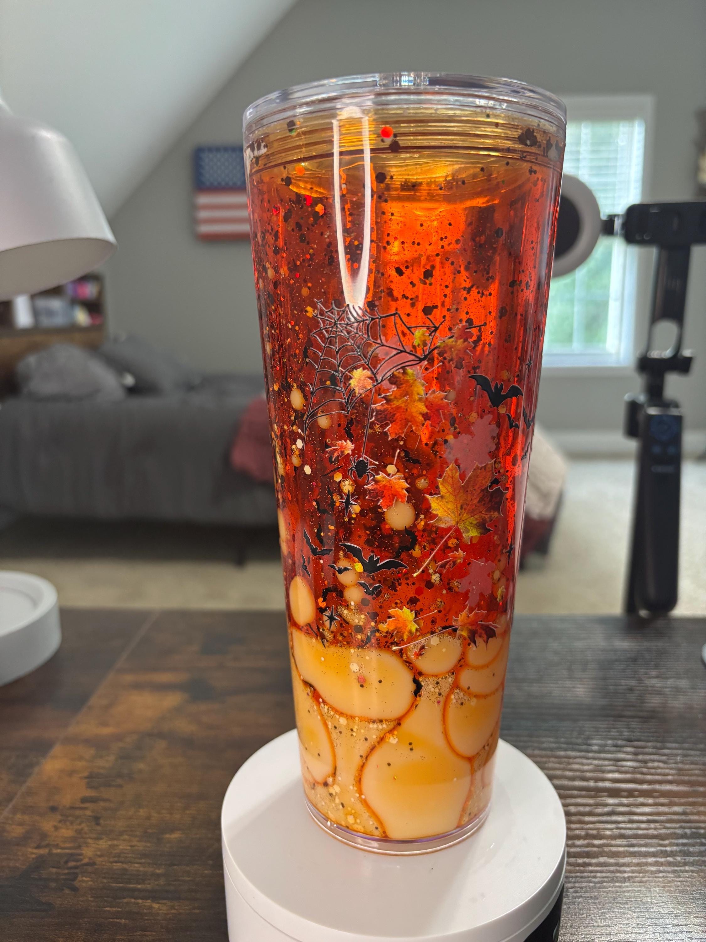 Coffee Now Later Snow Globe Tumbler 24oz, Iced Coffee Cup, Handmade Acrylic Glitter Waterfall Drinkware, Coffee Lover Gift
