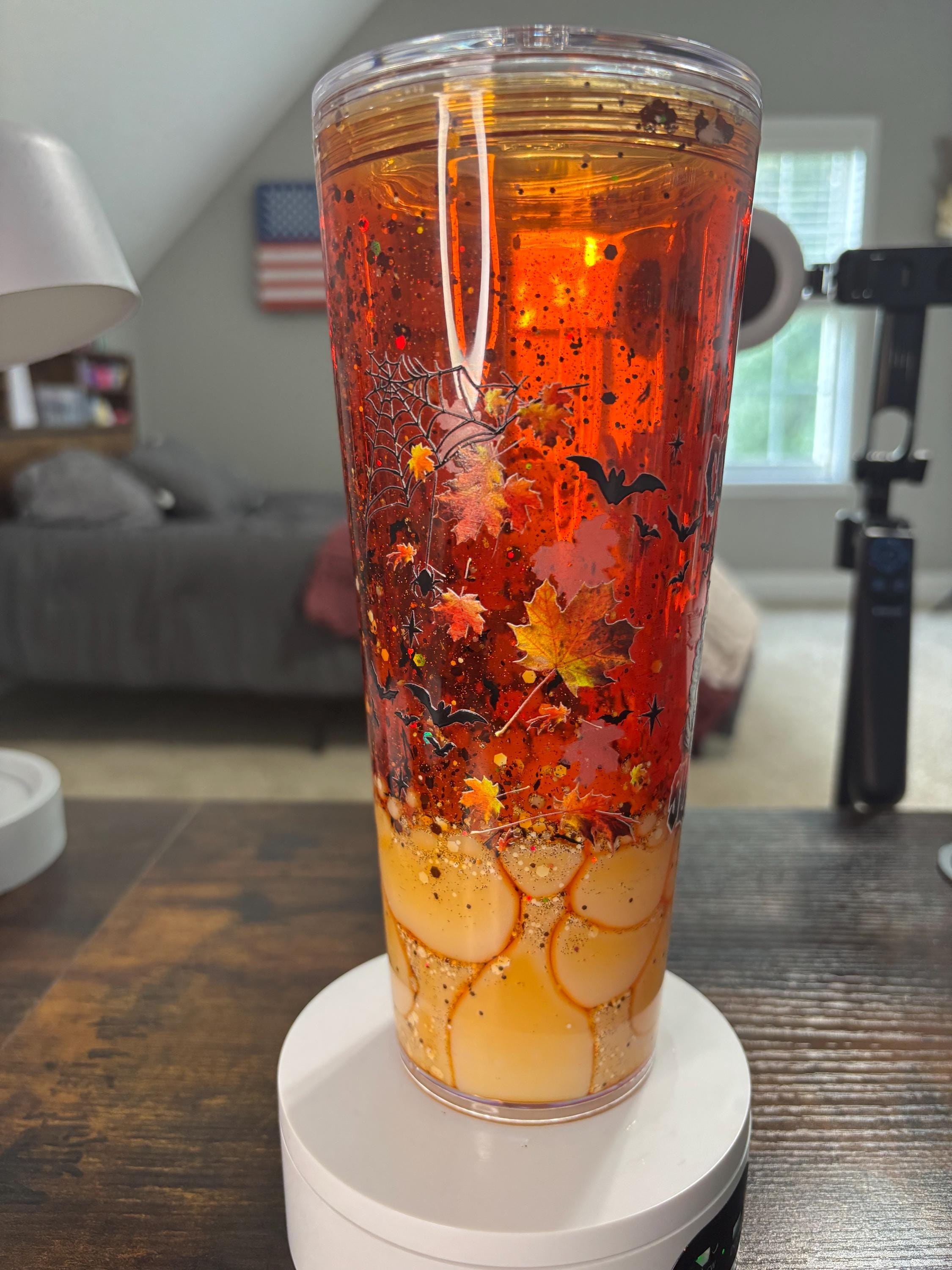 Coffee Now Later Snow Globe Tumbler 24oz, Iced Coffee Cup, Handmade Acrylic Glitter Waterfall Drinkware, Coffee Lover Gift