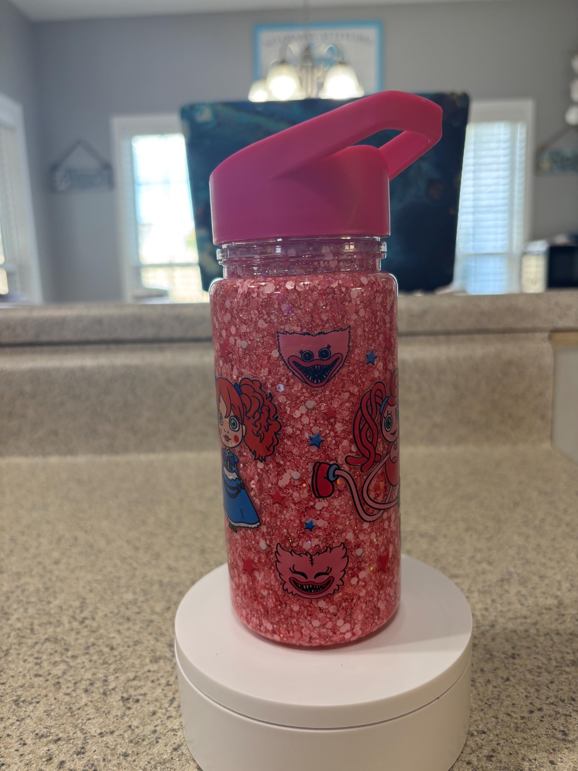 Kids Snow Globe Tumbler 10oz, Cartoon Monster Flip Top Cup, Toddler Waterfall Tumbler, Handmade Acrylic Kids Drink Cup
