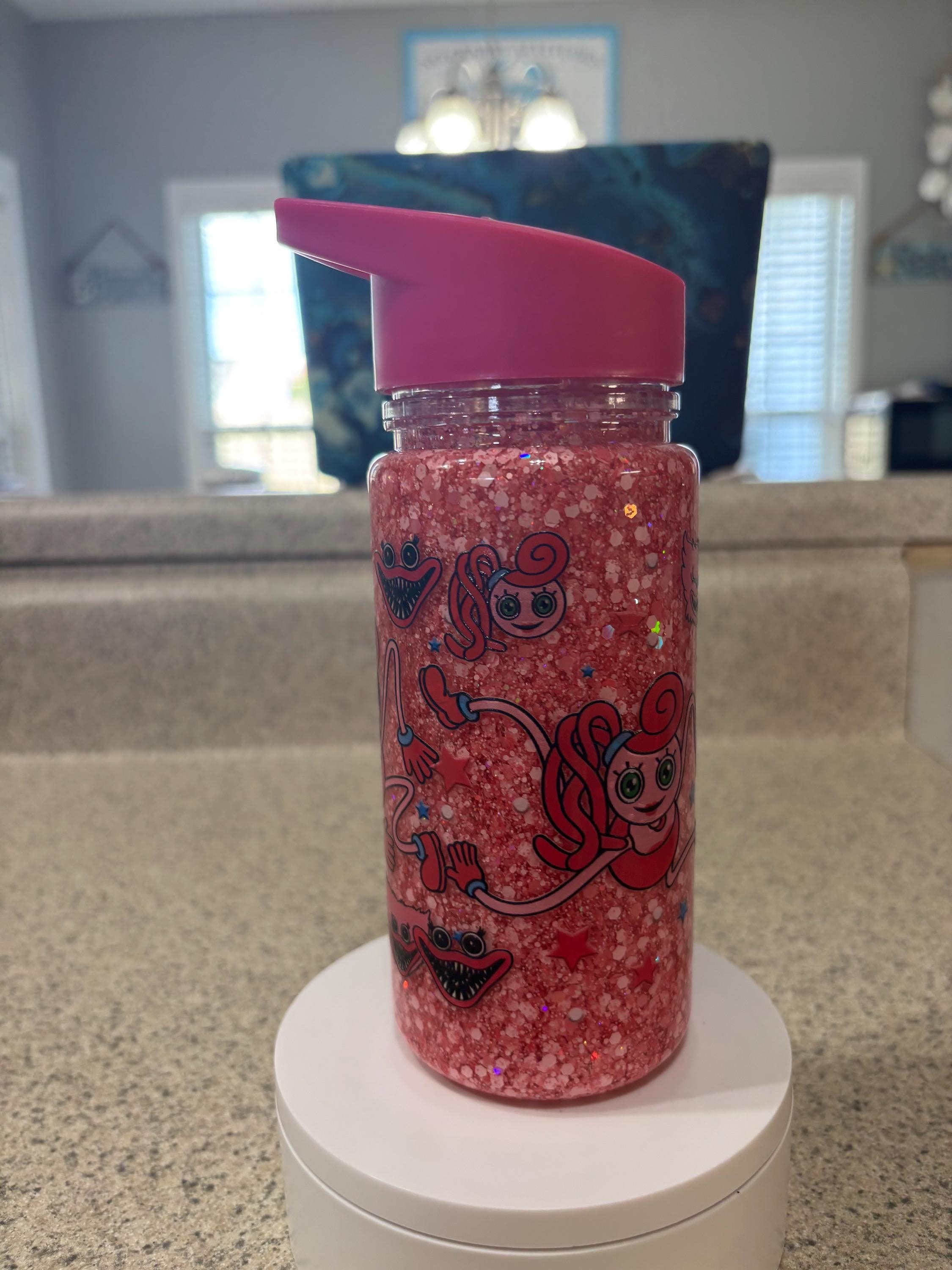 Kids Snow Globe Tumbler 10oz, Cartoon Monster Flip Top Cup, Toddler Waterfall Tumbler, Handmade Acrylic Kids Drink Cup