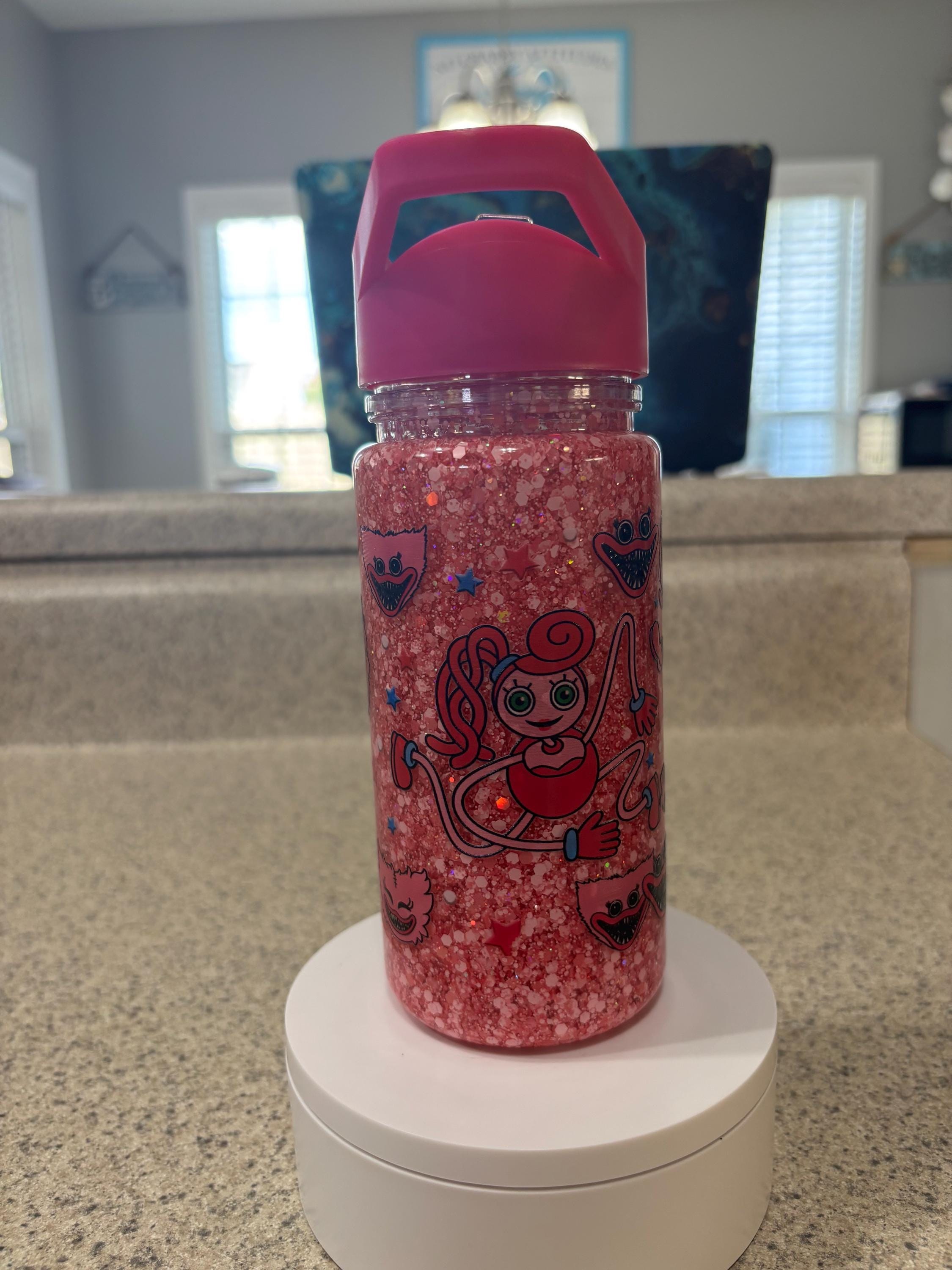 Kids Snow Globe Tumbler 10oz, Cartoon Monster Flip Top Cup, Toddler Waterfall Tumbler, Handmade Acrylic Kids Drink Cup