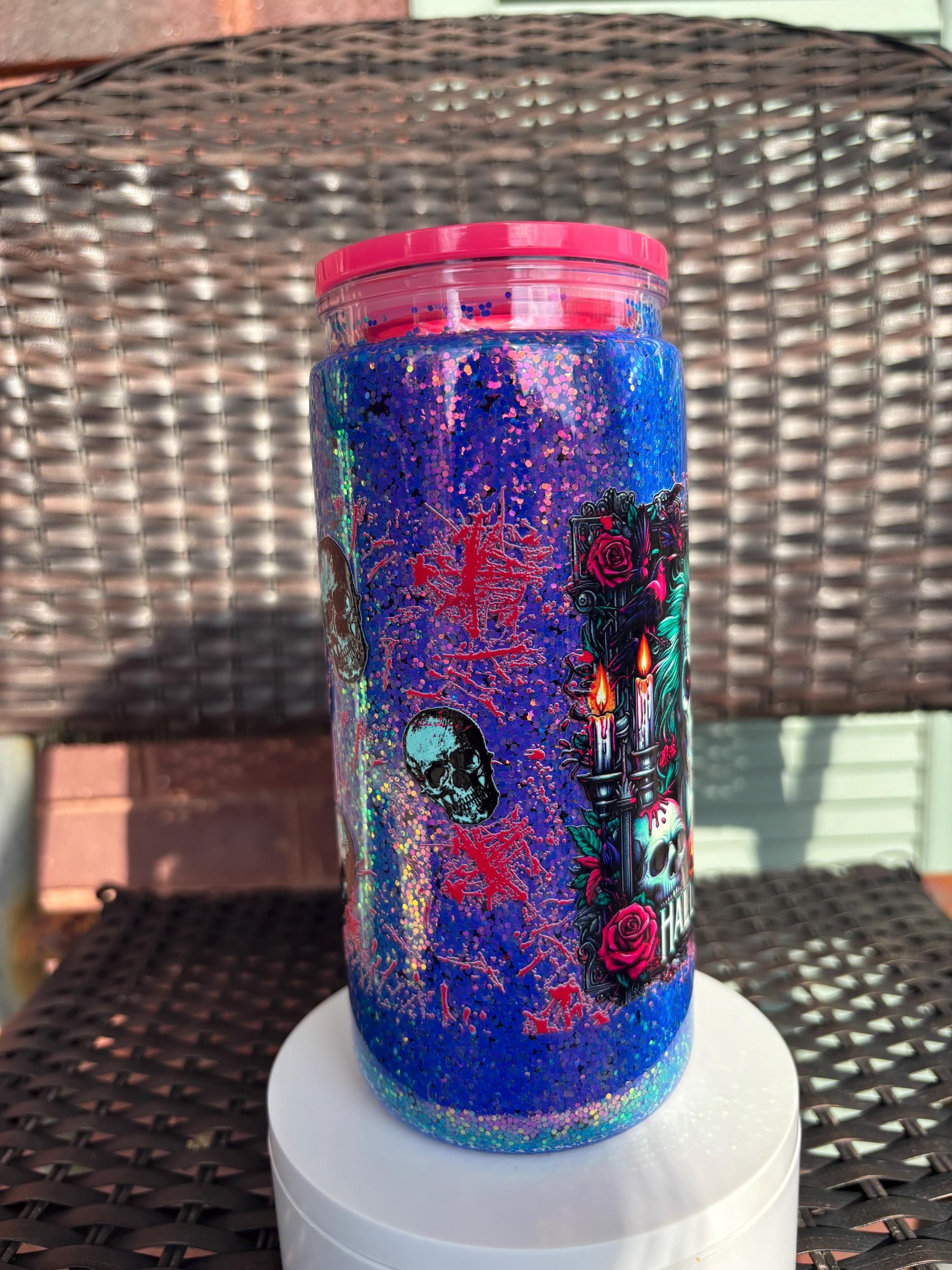 Beetlejuice Raven Snow Globe Tumbler | 20oz Handmade Character Cup | Halloween Gift