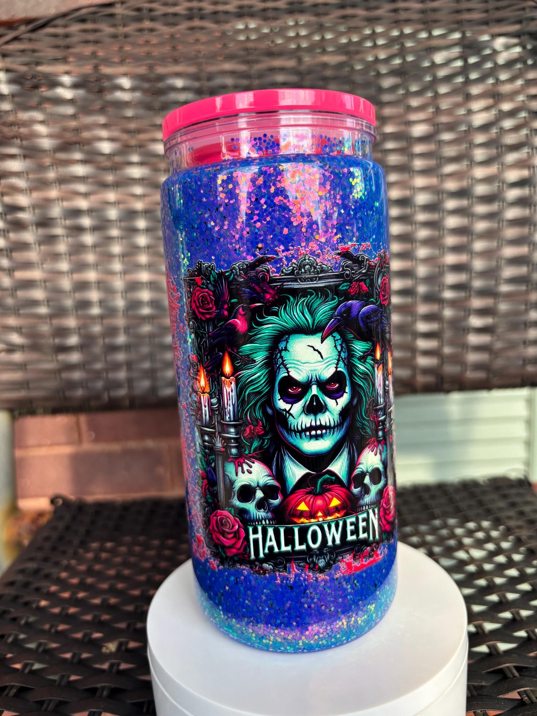 Beetlejuice Raven Snow Globe Tumbler | 20oz Handmade Character Cup | Halloween Gift