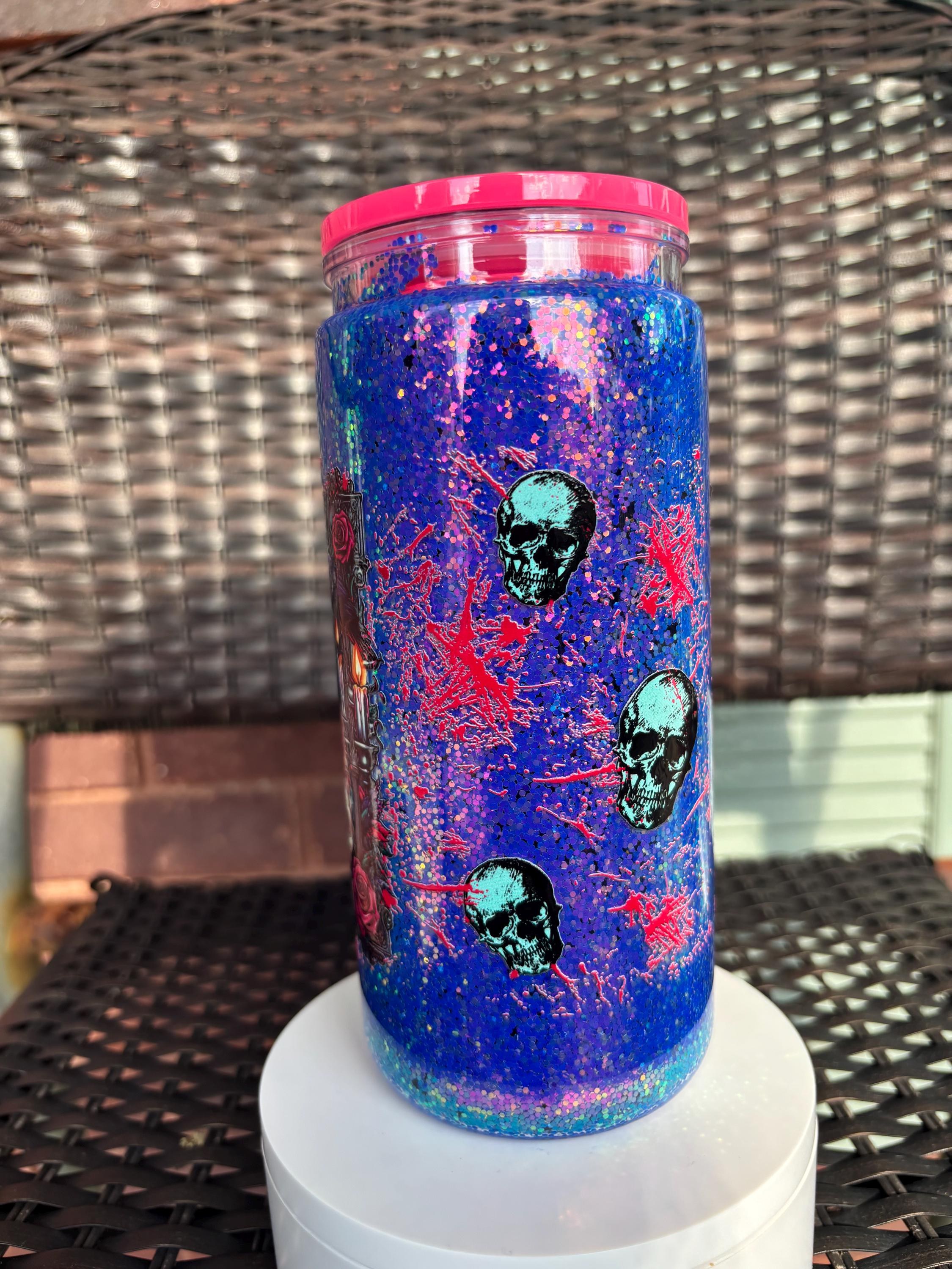 Beetlejuice Raven Snow Globe Tumbler | 20oz Handmade Character Cup | Halloween Gift