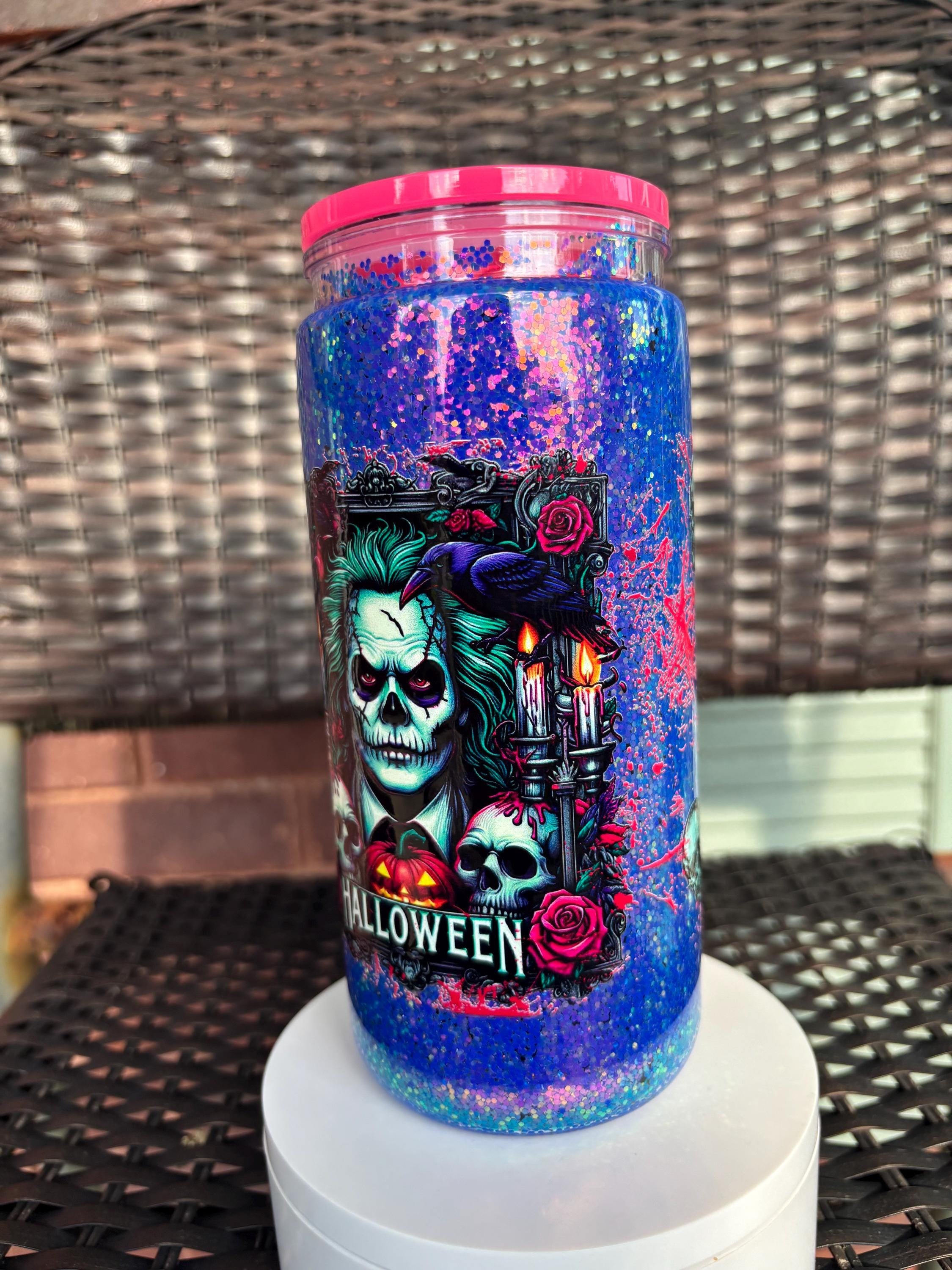 Beetlejuice Raven Snow Globe Tumbler | 20oz Handmade Character Cup | Halloween Gift