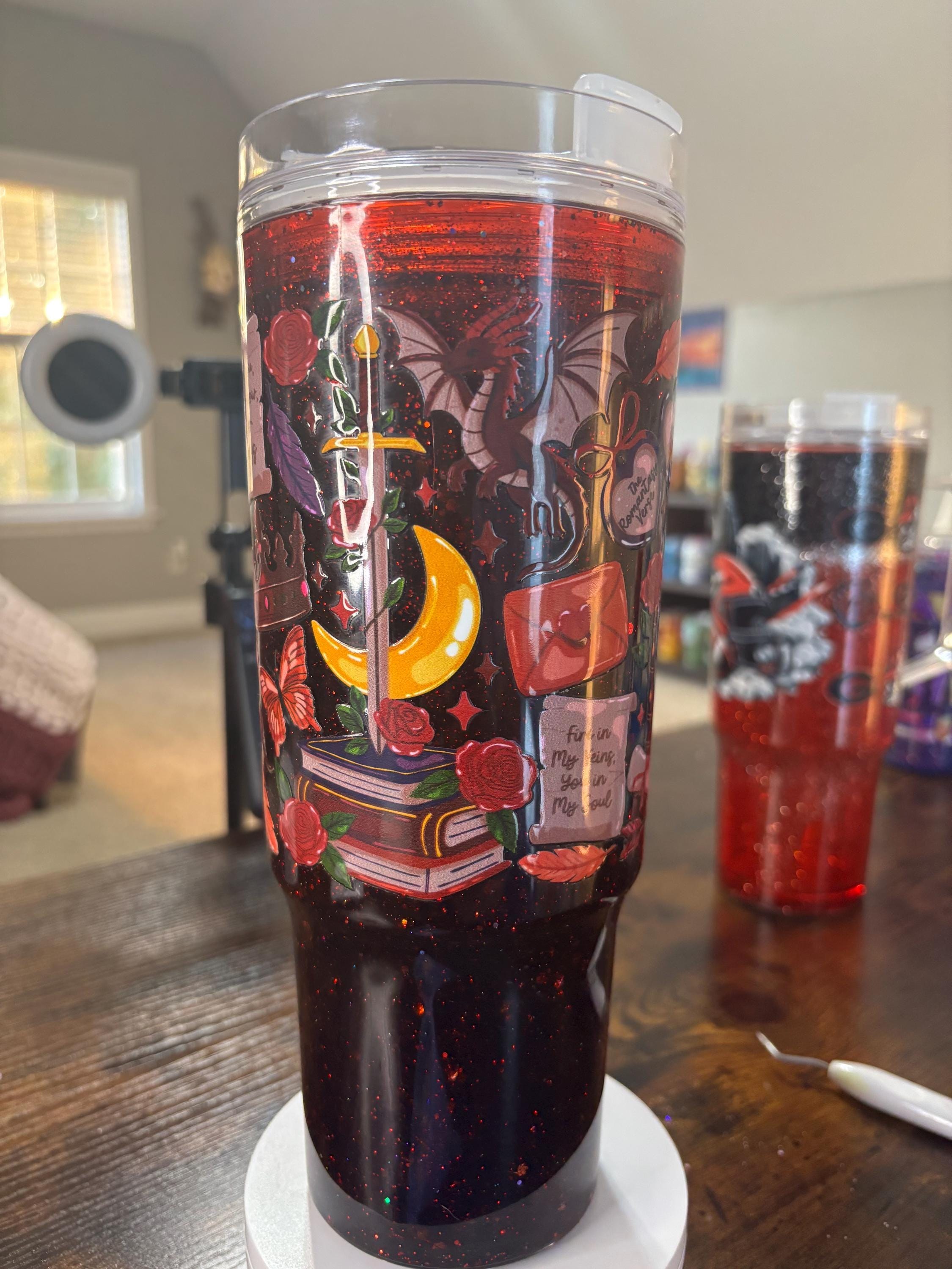 Fantasy Romance Dreamscape 40oz Snow Globe Tumbler | Handmade Acrylic Snowglobe Cup | Bookish Gift