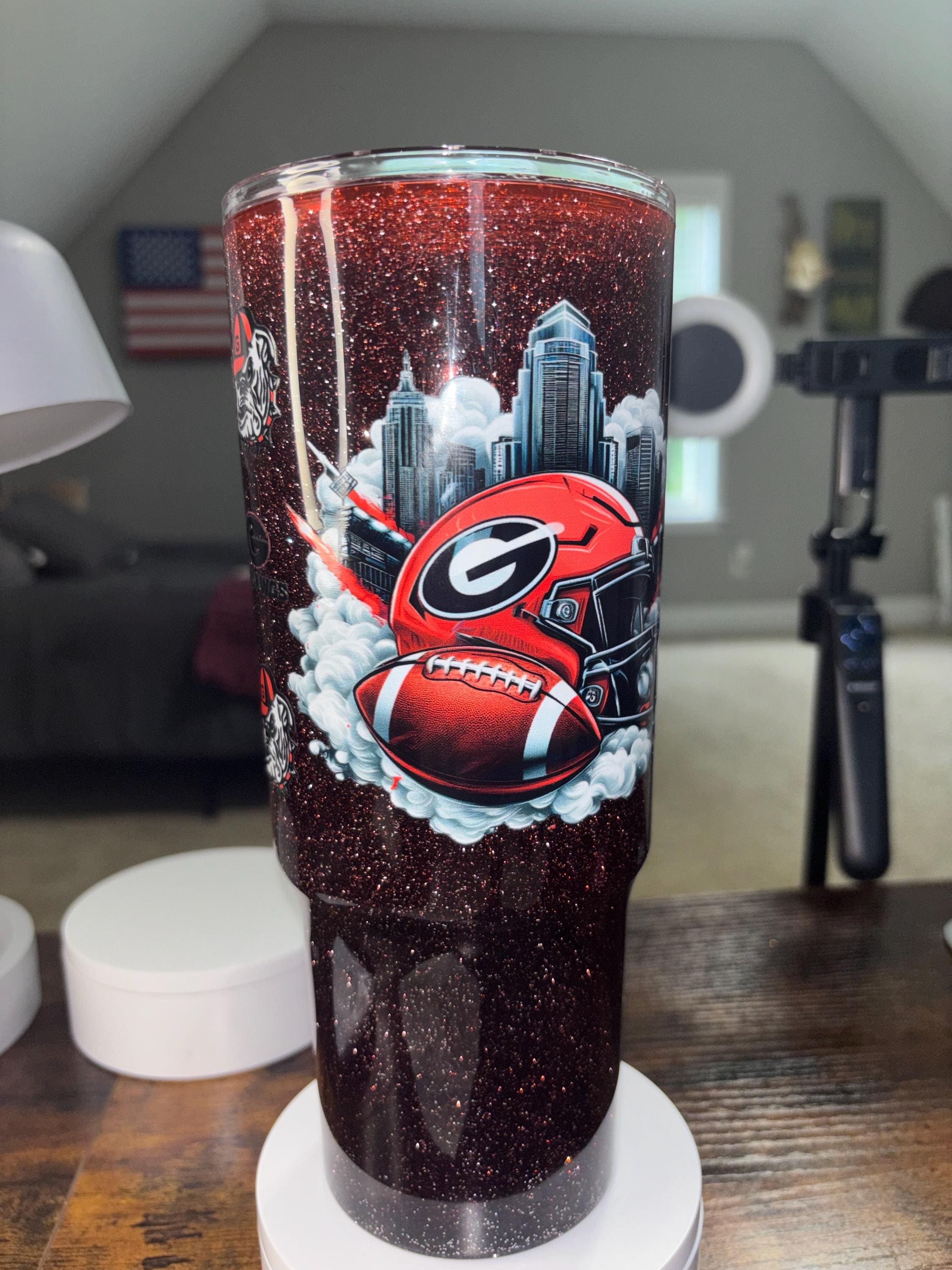 Georgia Bulldogs Dreamscape Snow Globe Tumbler | 40oz Handmade Acrylic Football Fan Cup