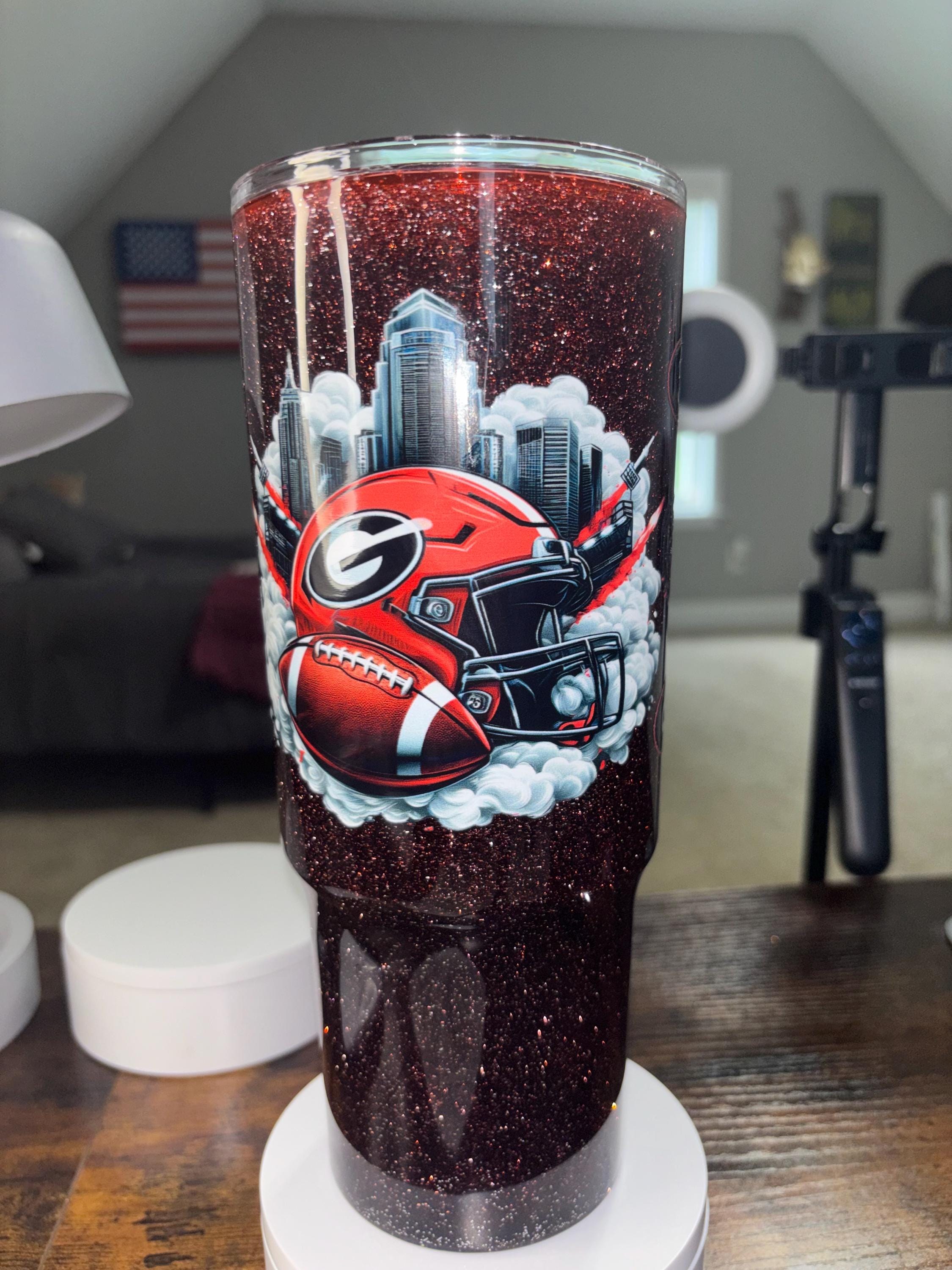 Georgia Bulldogs Dreamscape Snow Globe Tumbler | 40oz Handmade Acrylic Football Fan Cup