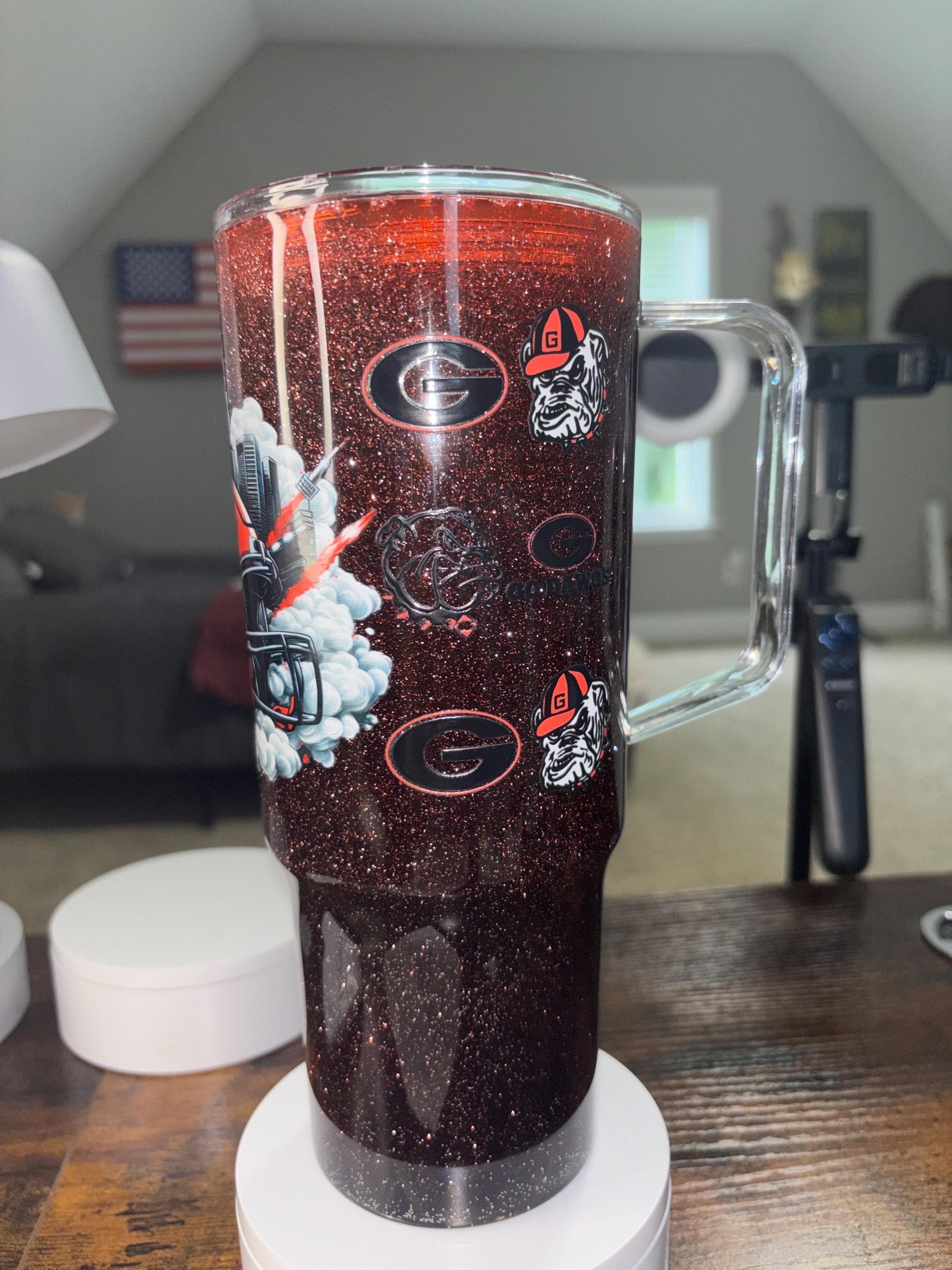 Georgia Bulldogs Dreamscape Snow Globe Tumbler | 40oz Handmade Acrylic Football Fan Cup