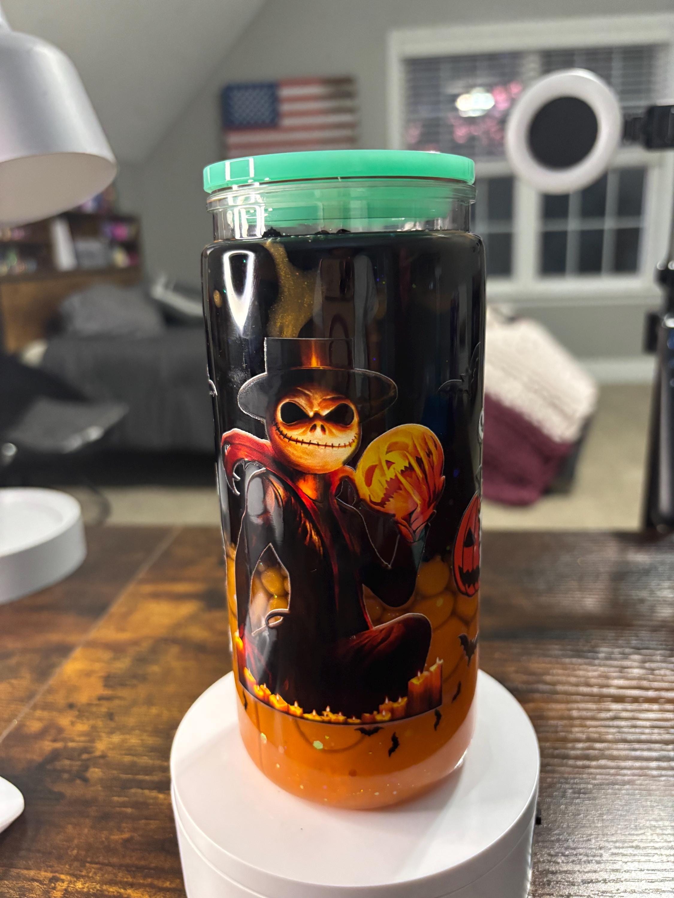 Nightmare Before Christmas Lava Snow Globe Tumbler | Handmade 20oz Snowglobe Cup | Halloween Gift