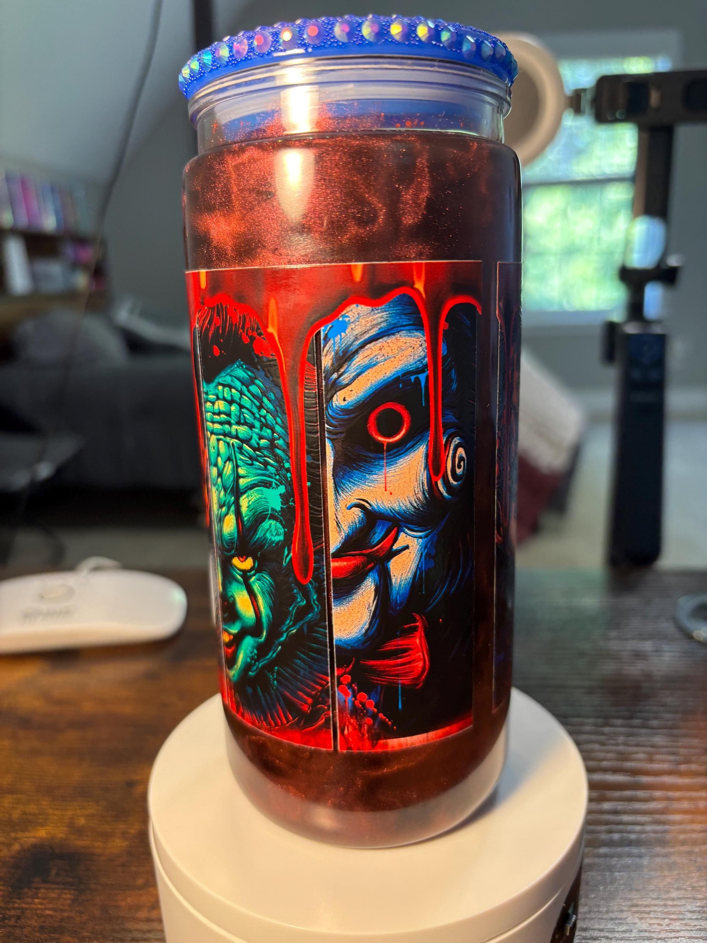 Many Faces of Horror Cateye Snow Globe Tumbler | 20oz Slasher Icons Glitter Cup