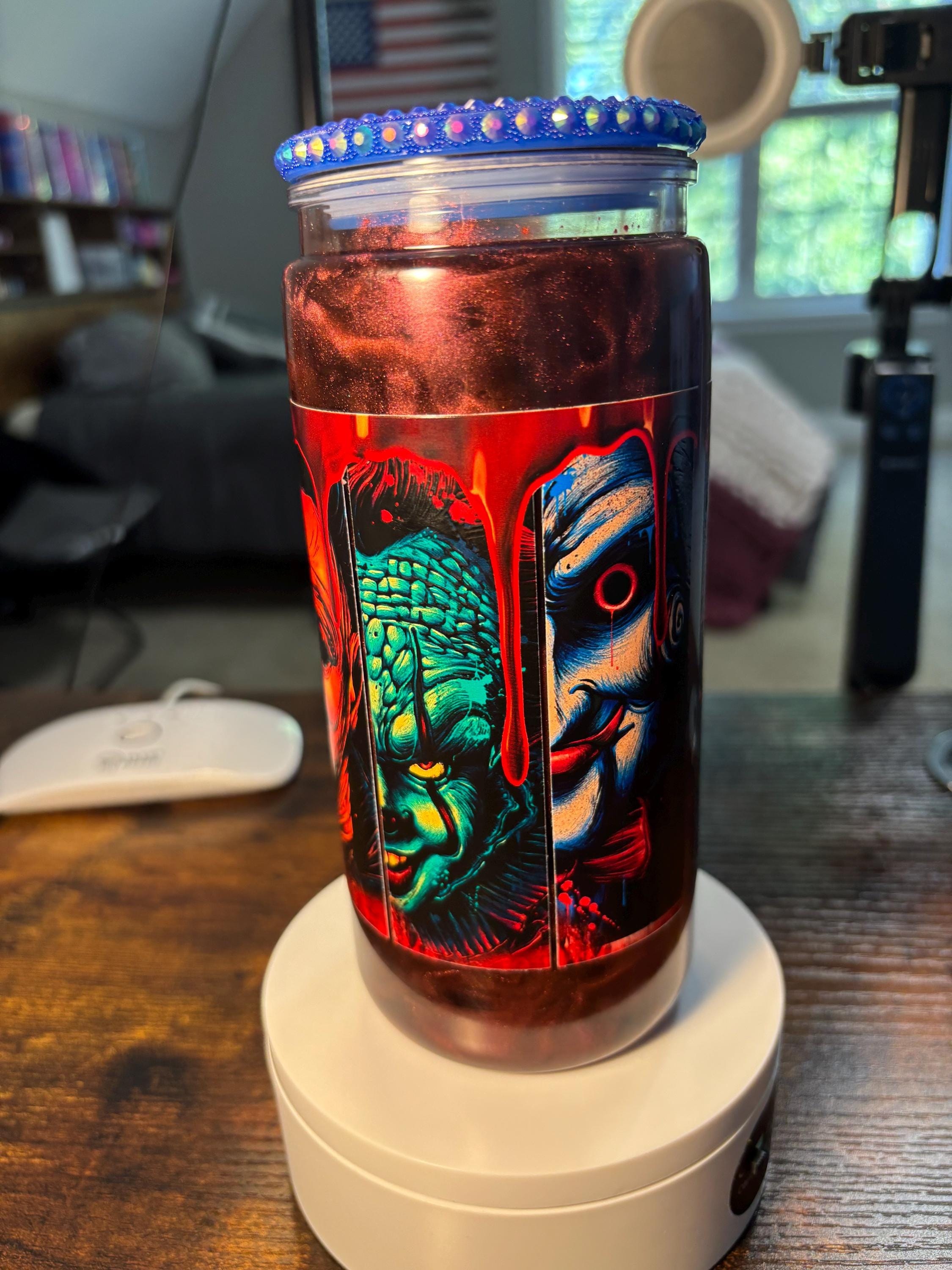 Many Faces of Horror Cateye Snow Globe Tumbler | 20oz Slasher Icons Glitter Cup