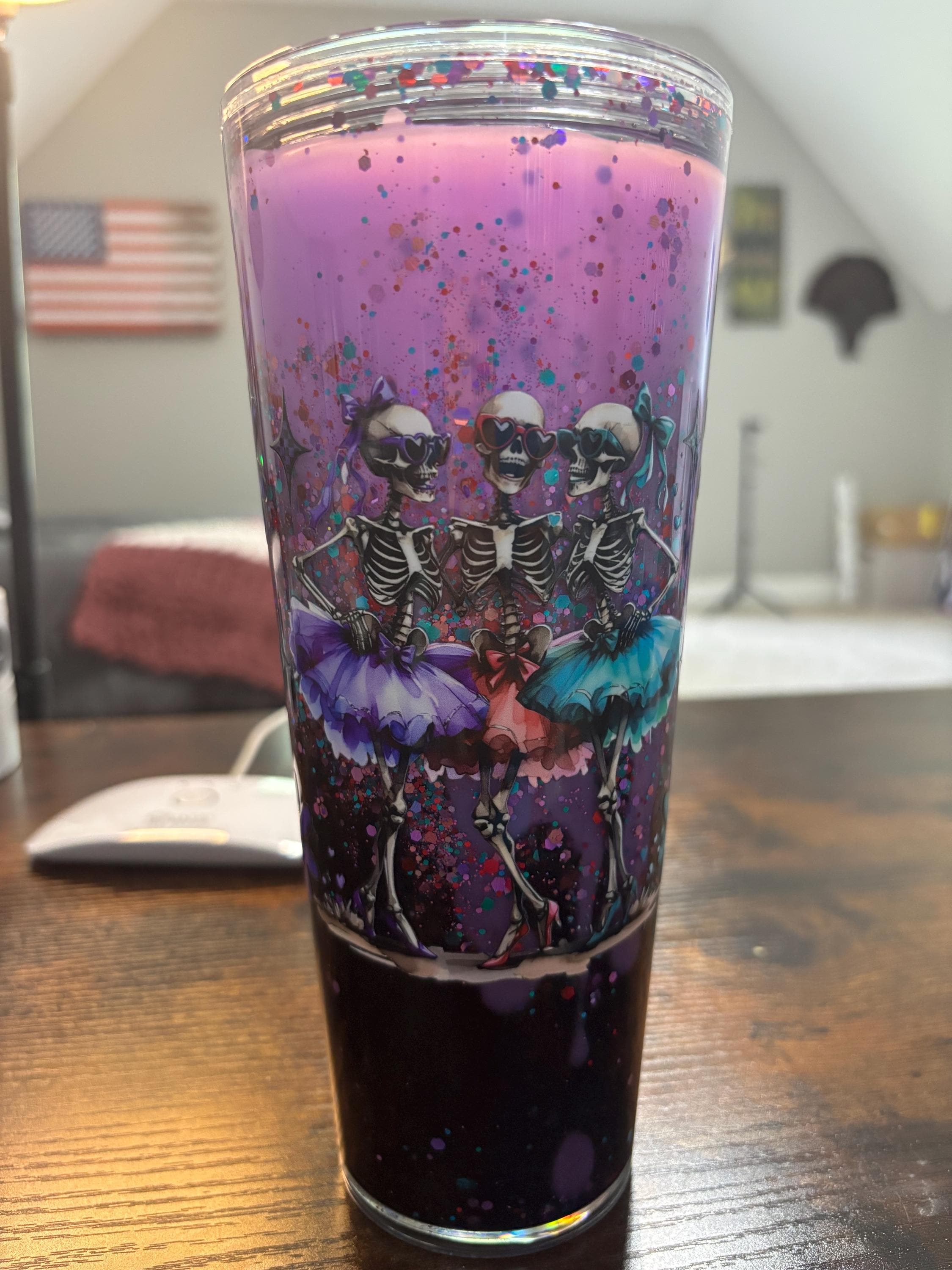 Ballerina Skeleton Snow Globe Tumbler | 20oz Lava Glitter Cup | Spooky Ballerina Gift