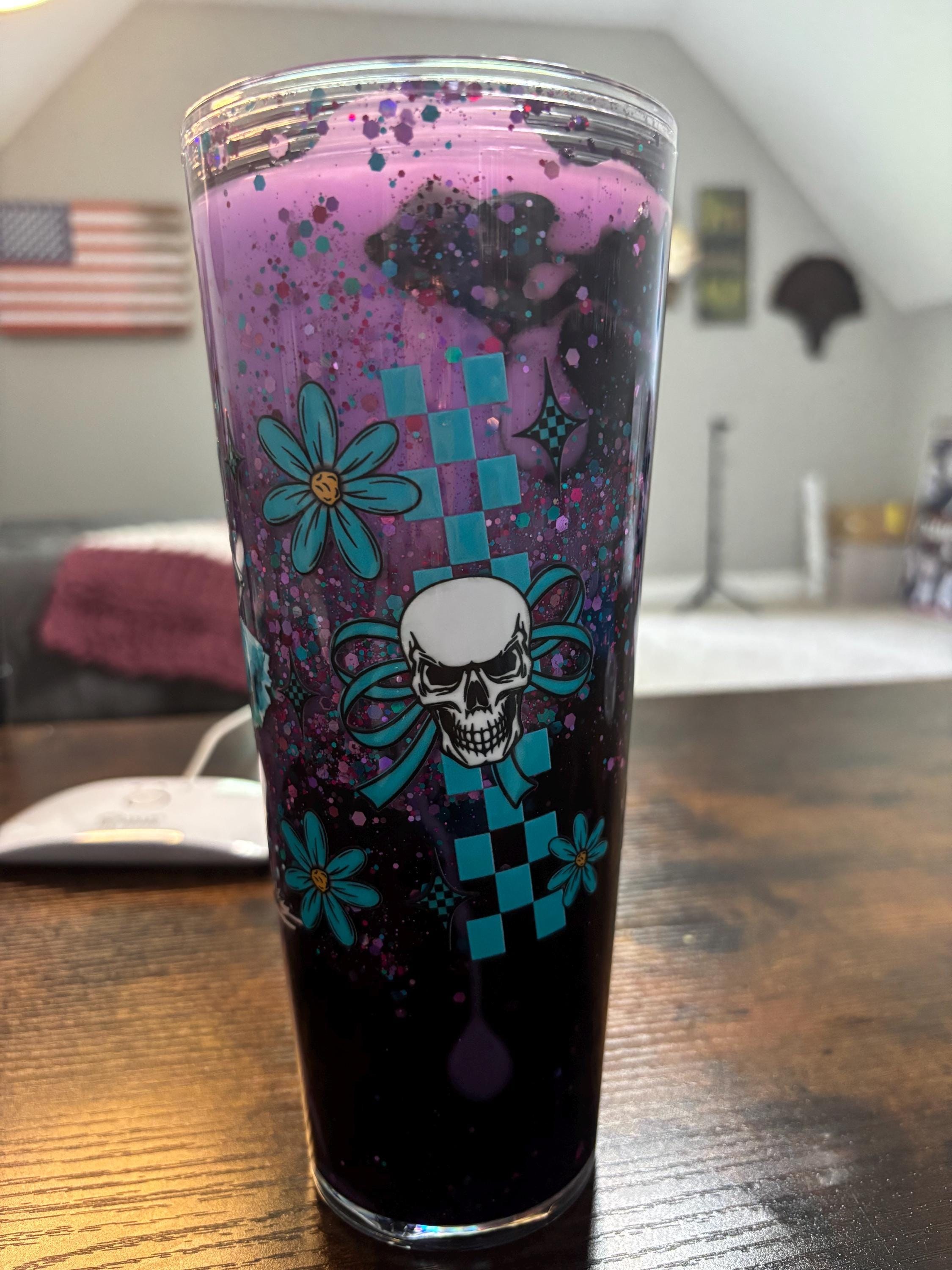 Ballerina Skeleton Snow Globe Tumbler | 20oz Lava Glitter Cup | Spooky Ballerina Gift