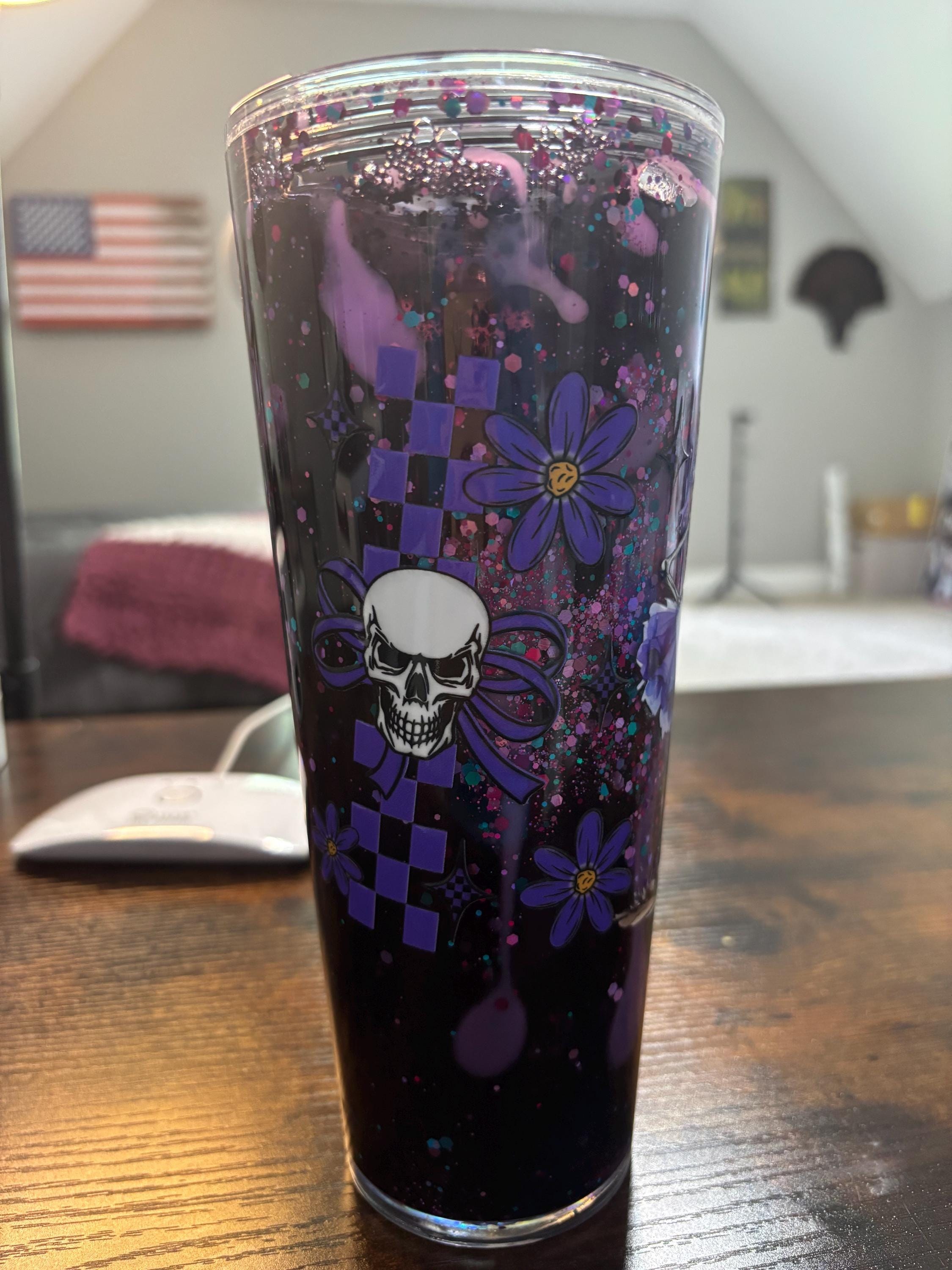 Ballerina Skeleton Snow Globe Tumbler | 20oz Lava Glitter Cup | Spooky Ballerina Gift