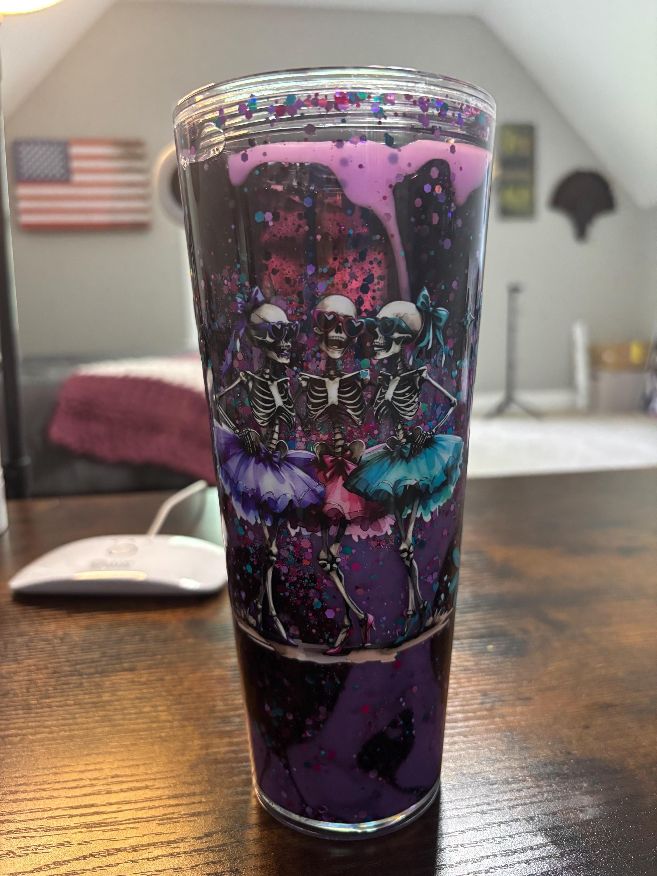 Ballerina Skeleton Snow Globe Tumbler | 20oz Lava Glitter Cup | Spooky Ballerina Gift