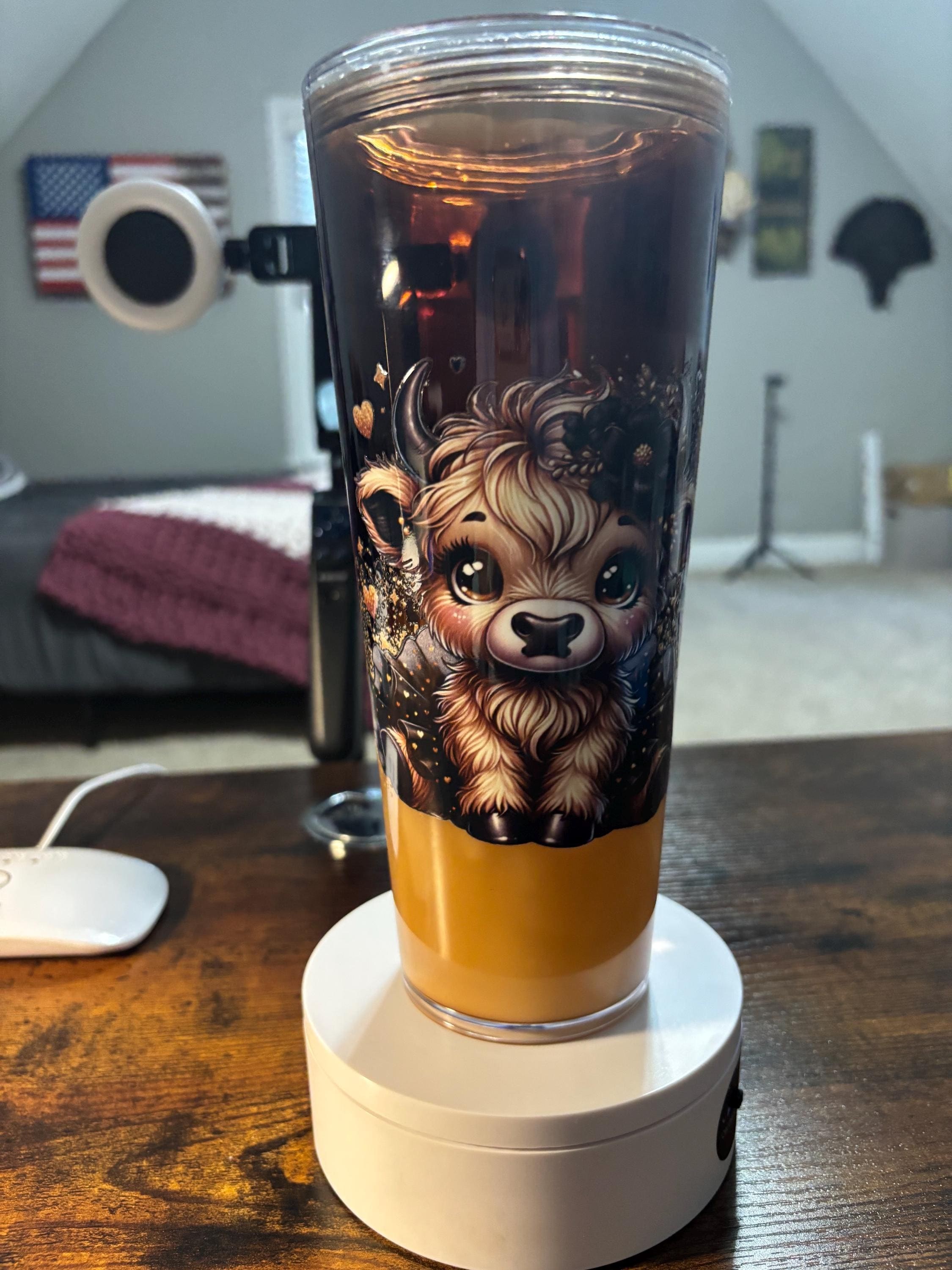 Iced Coffee Cow Addict Snow Globe Tumbler | 24oz Lava Handmade Coffee Lover Cup