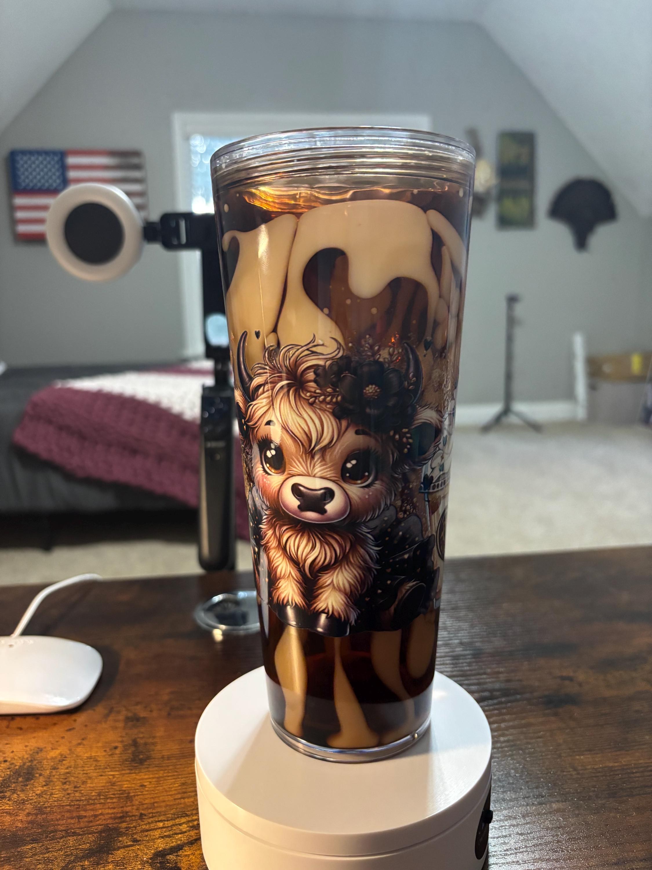 Iced Coffee Cow Addict Snow Globe Tumbler | 24oz Lava Handmade Coffee Lover Cup