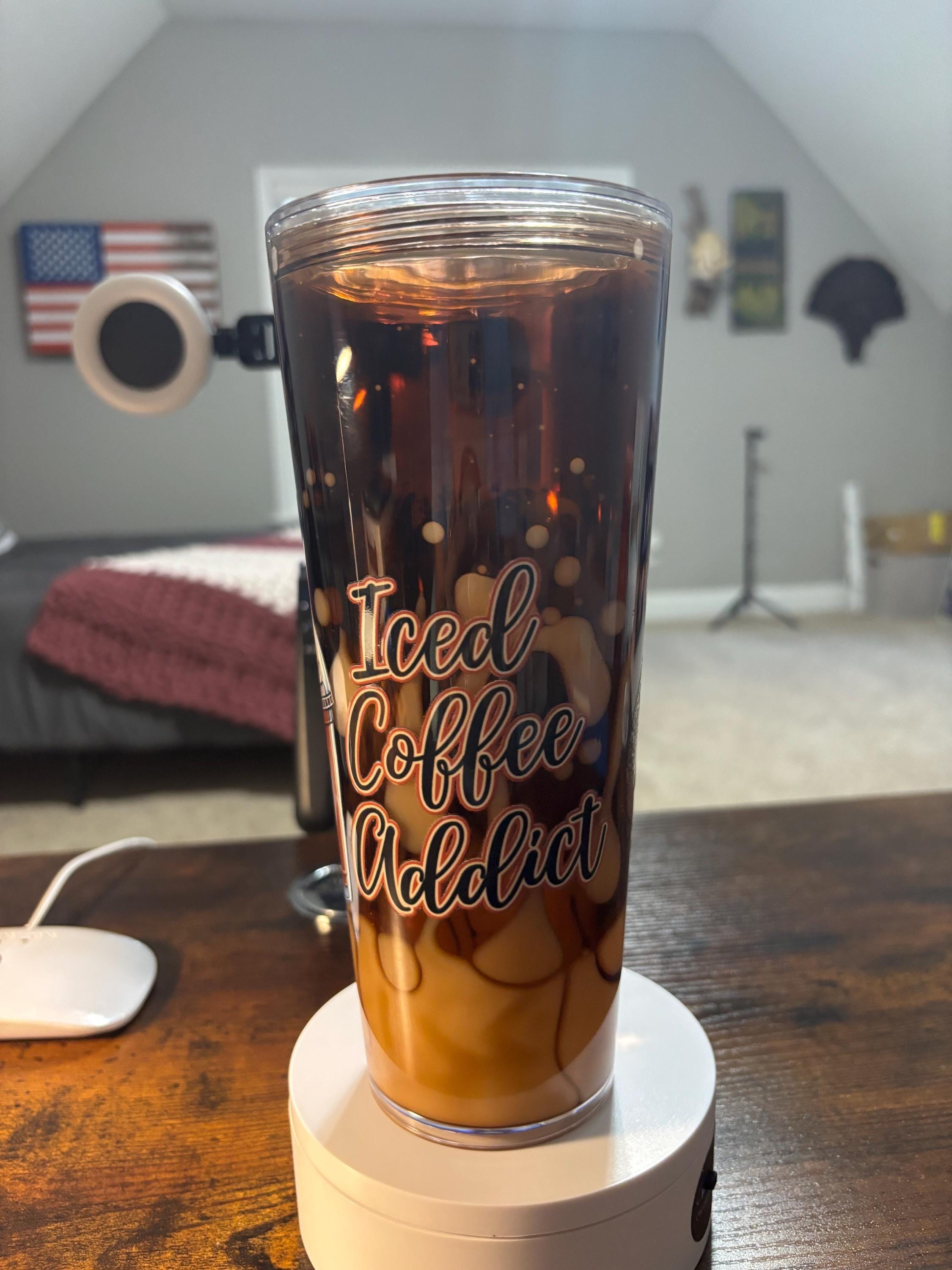 Iced Coffee Cow Addict Snow Globe Tumbler | 24oz Lava Handmade Coffee Lover Cup