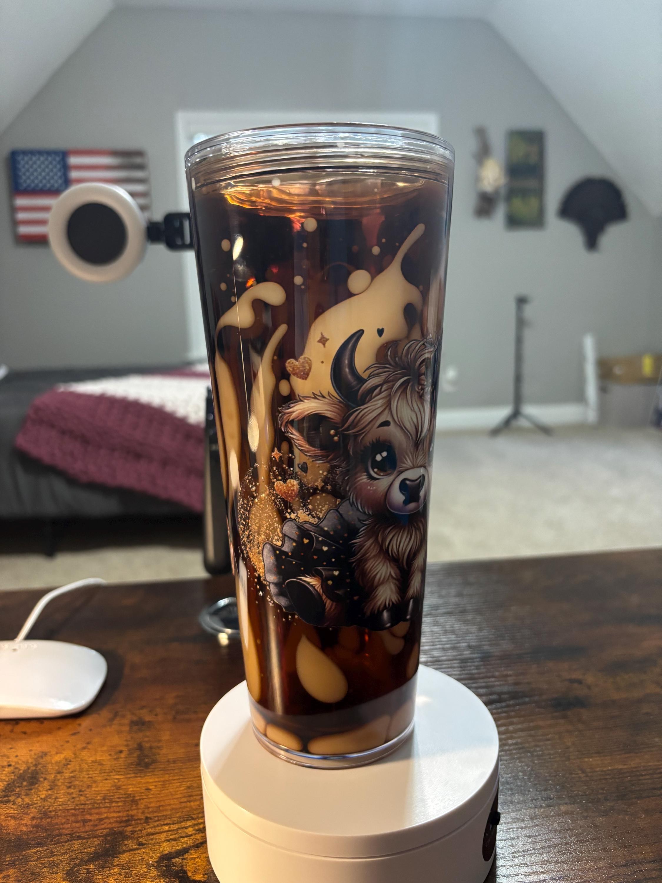Iced Coffee Cow Addict Snow Globe Tumbler | 24oz Lava Handmade Coffee Lover Cup