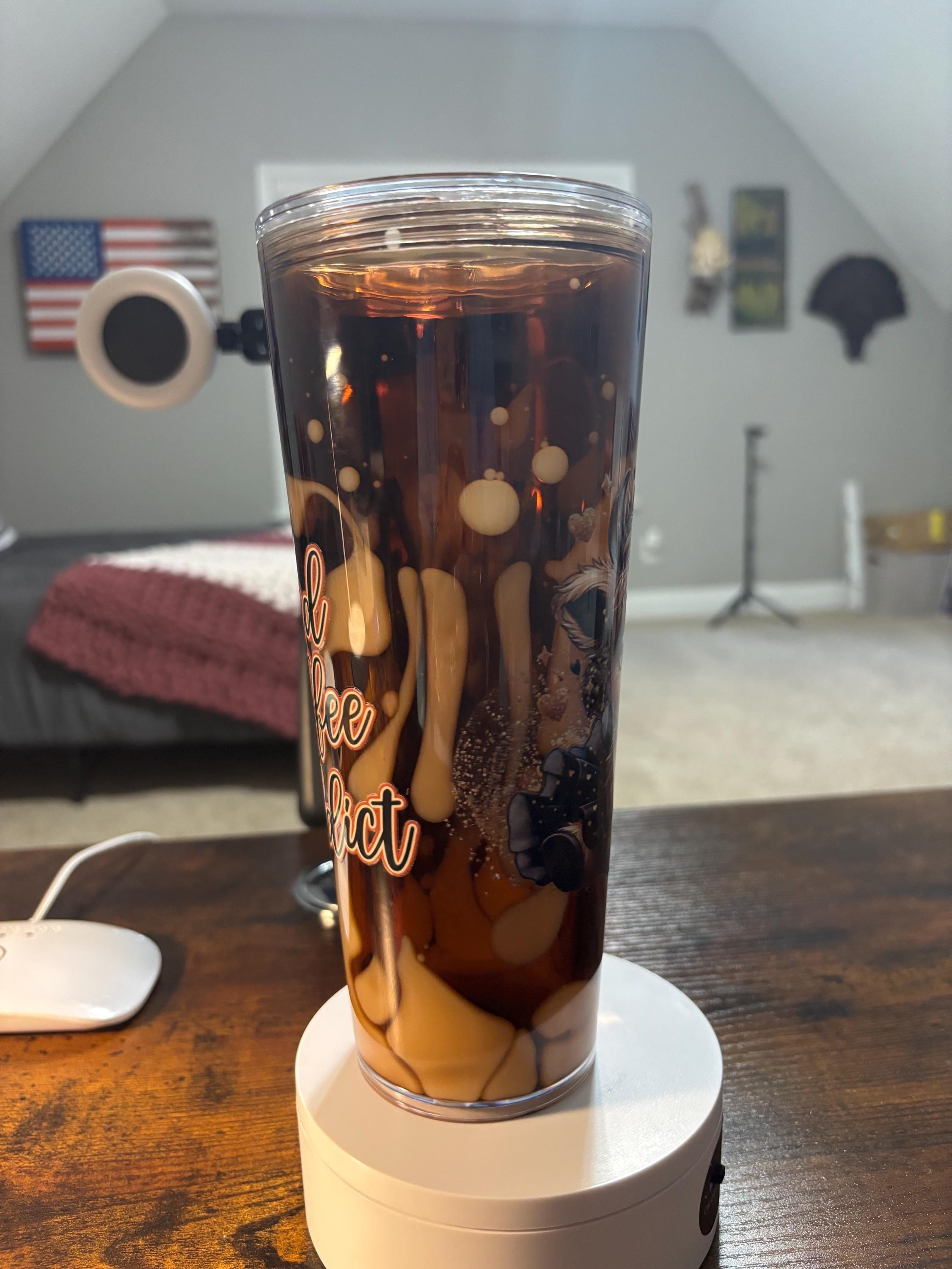 Iced Coffee Cow Addict Snow Globe Tumbler | 24oz Lava Handmade Coffee Lover Cup