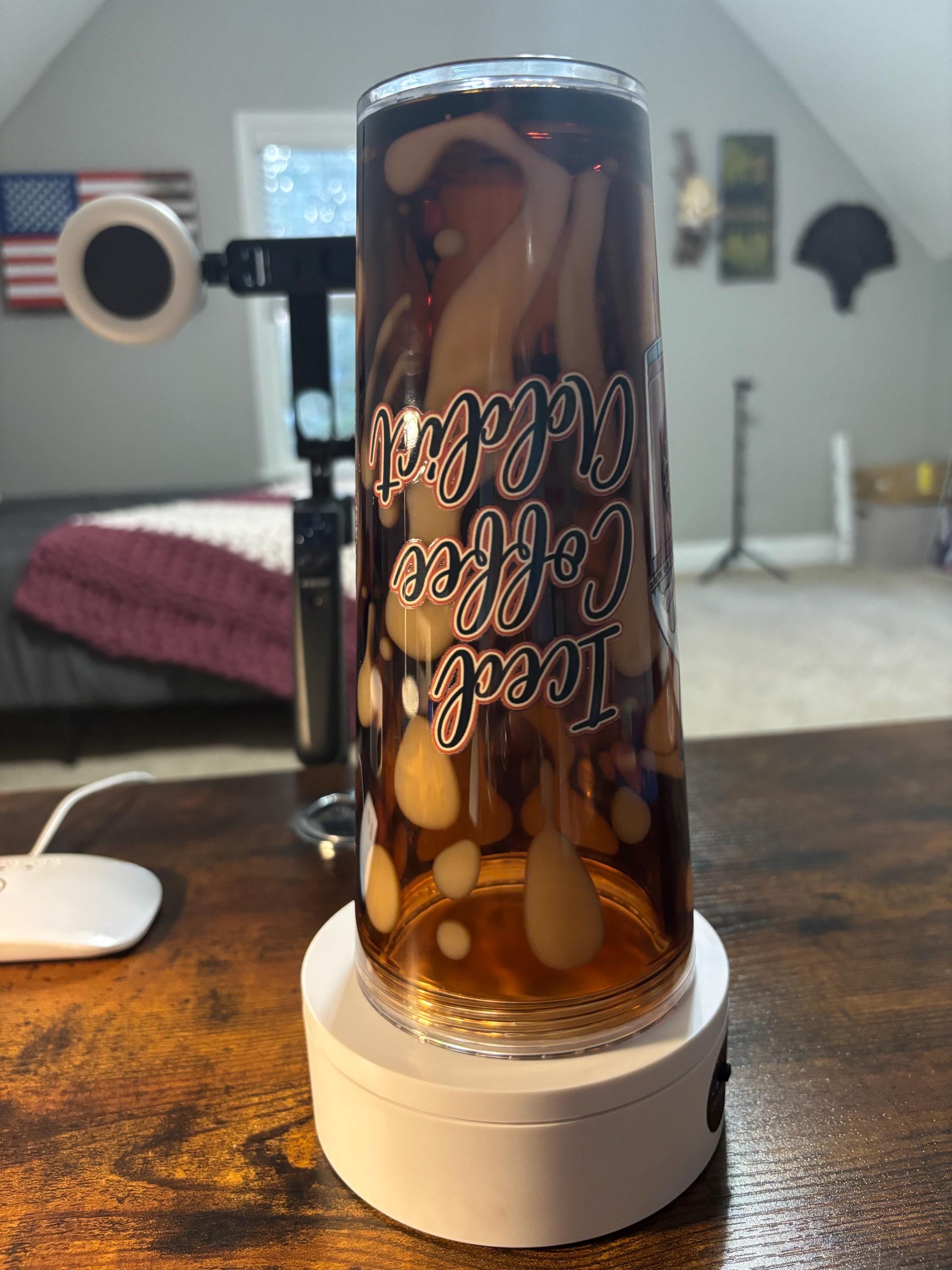 Iced Coffee Cow Addict Snow Globe Tumbler | 24oz Lava Handmade Coffee Lover Cup