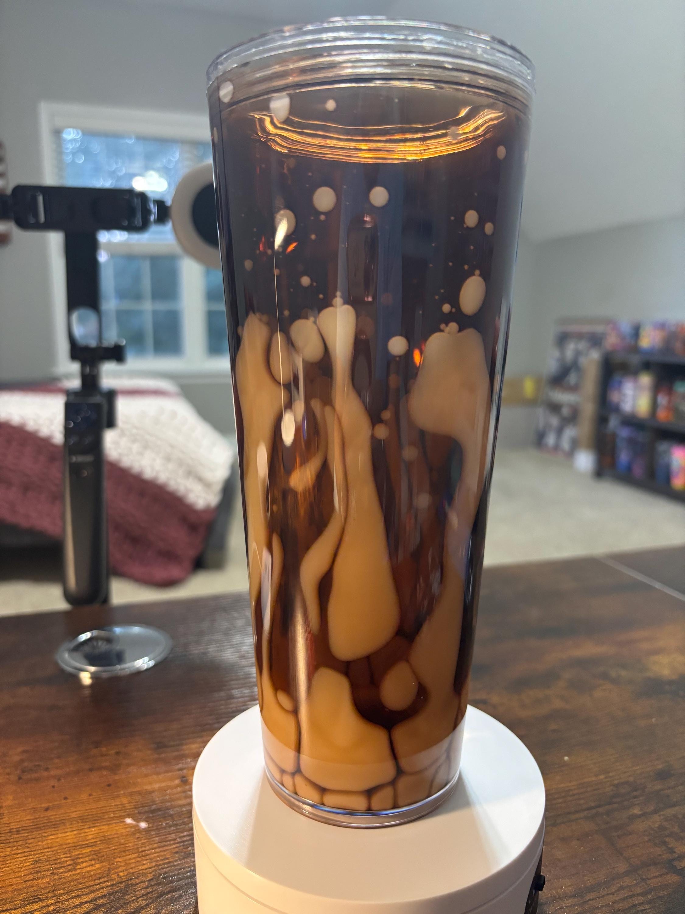 Iced Coffee Cow Addict Snow Globe Tumbler | 24oz Lava Handmade Coffee Lover Cup