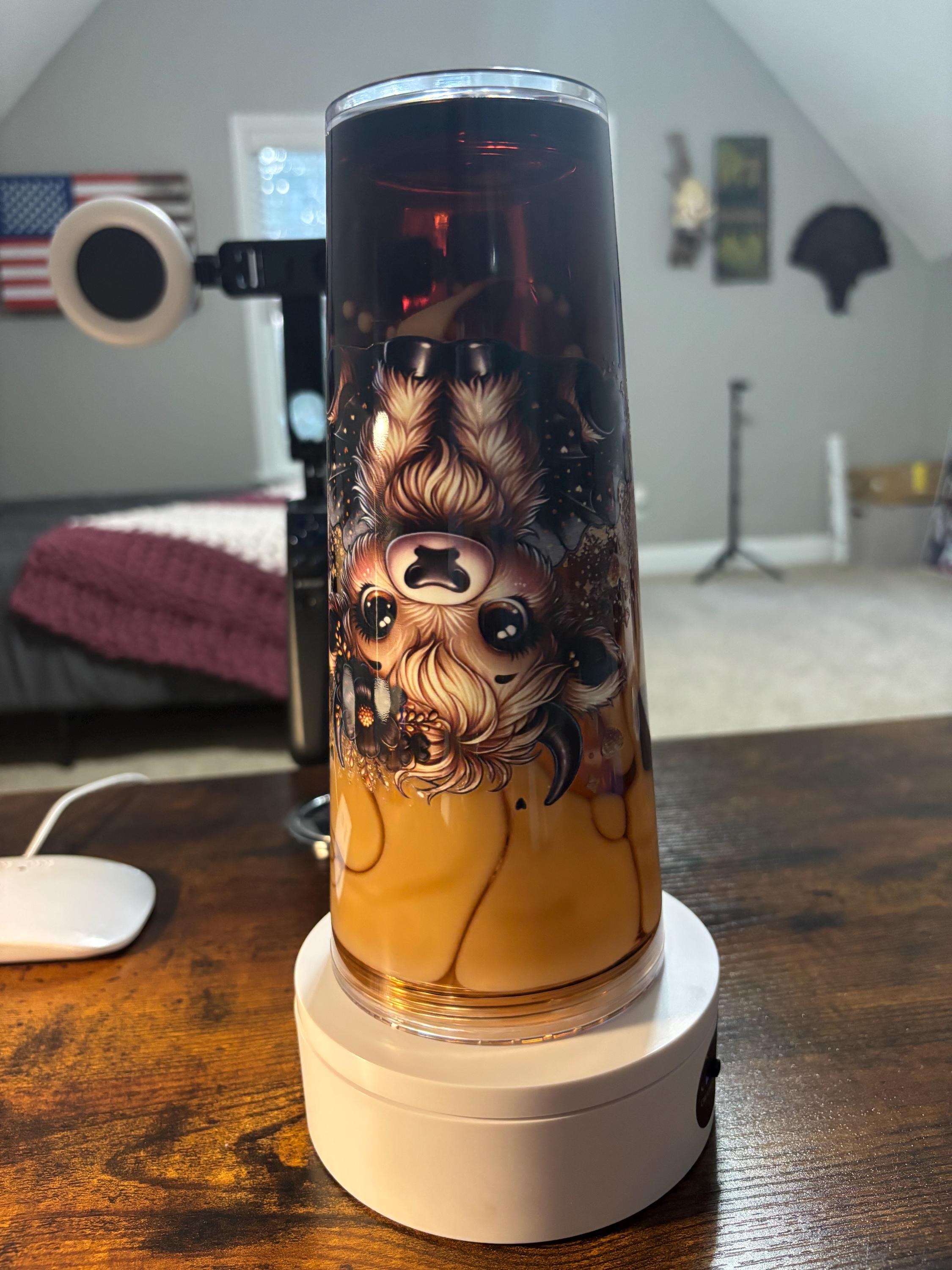 Iced Coffee Cow Addict Snow Globe Tumbler | 24oz Lava Handmade Coffee Lover Cup