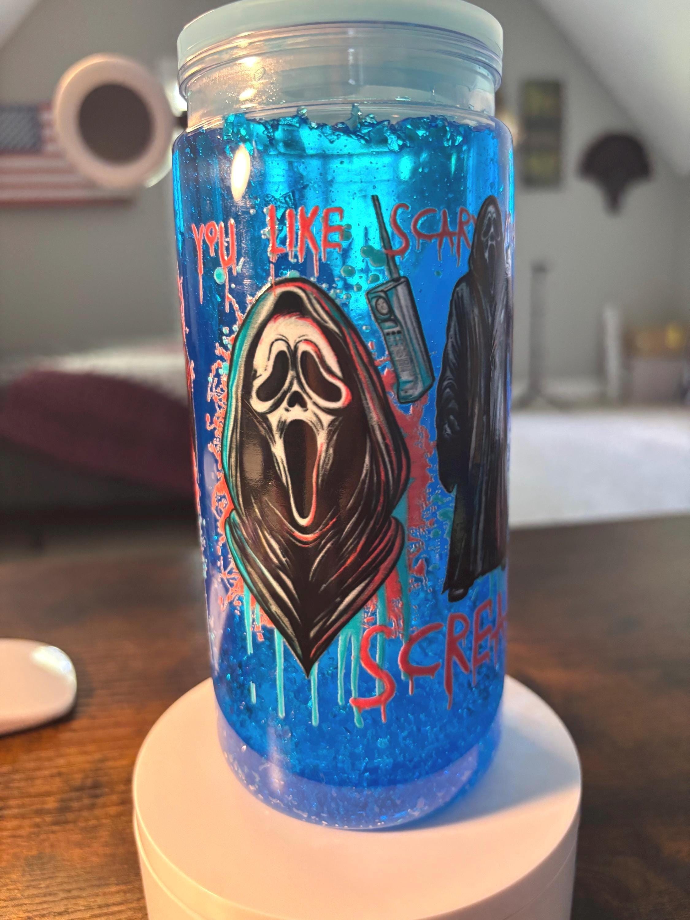 Scream Snow Cone Snow Globe Tumbler | 20oz Handmade Horror Icee Cup | Slasher Gift