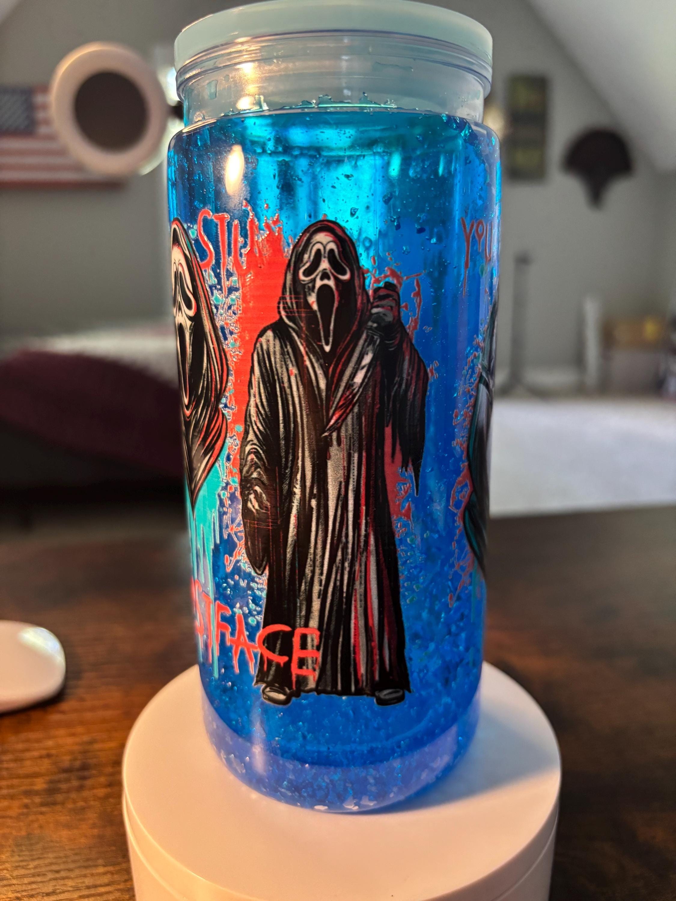 Scream Snow Cone Snow Globe Tumbler | 20oz Handmade Horror Icee Cup | Slasher Gift