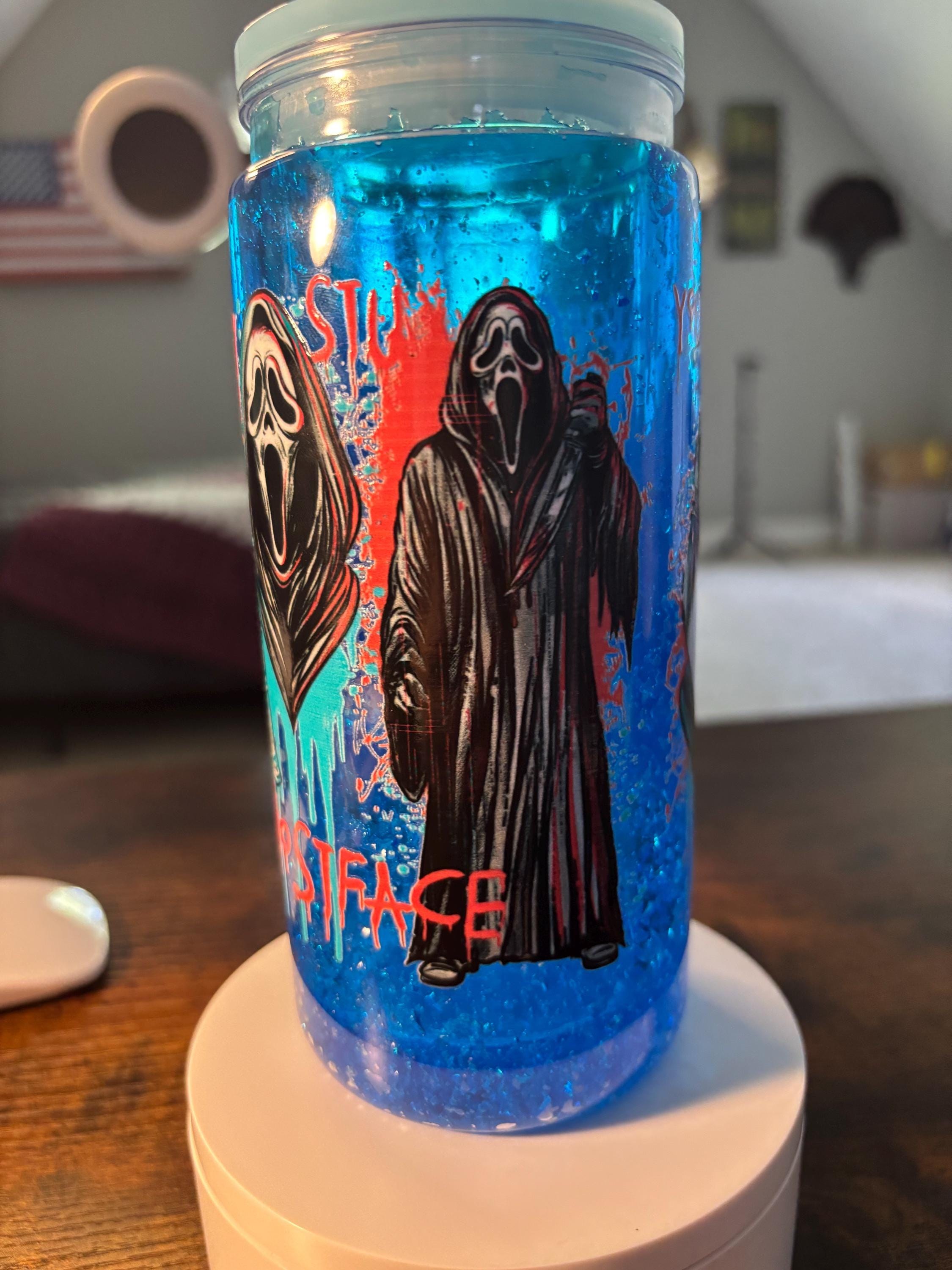 Scream Snow Cone Snow Globe Tumbler | 20oz Handmade Horror Icee Cup | Slasher Gift