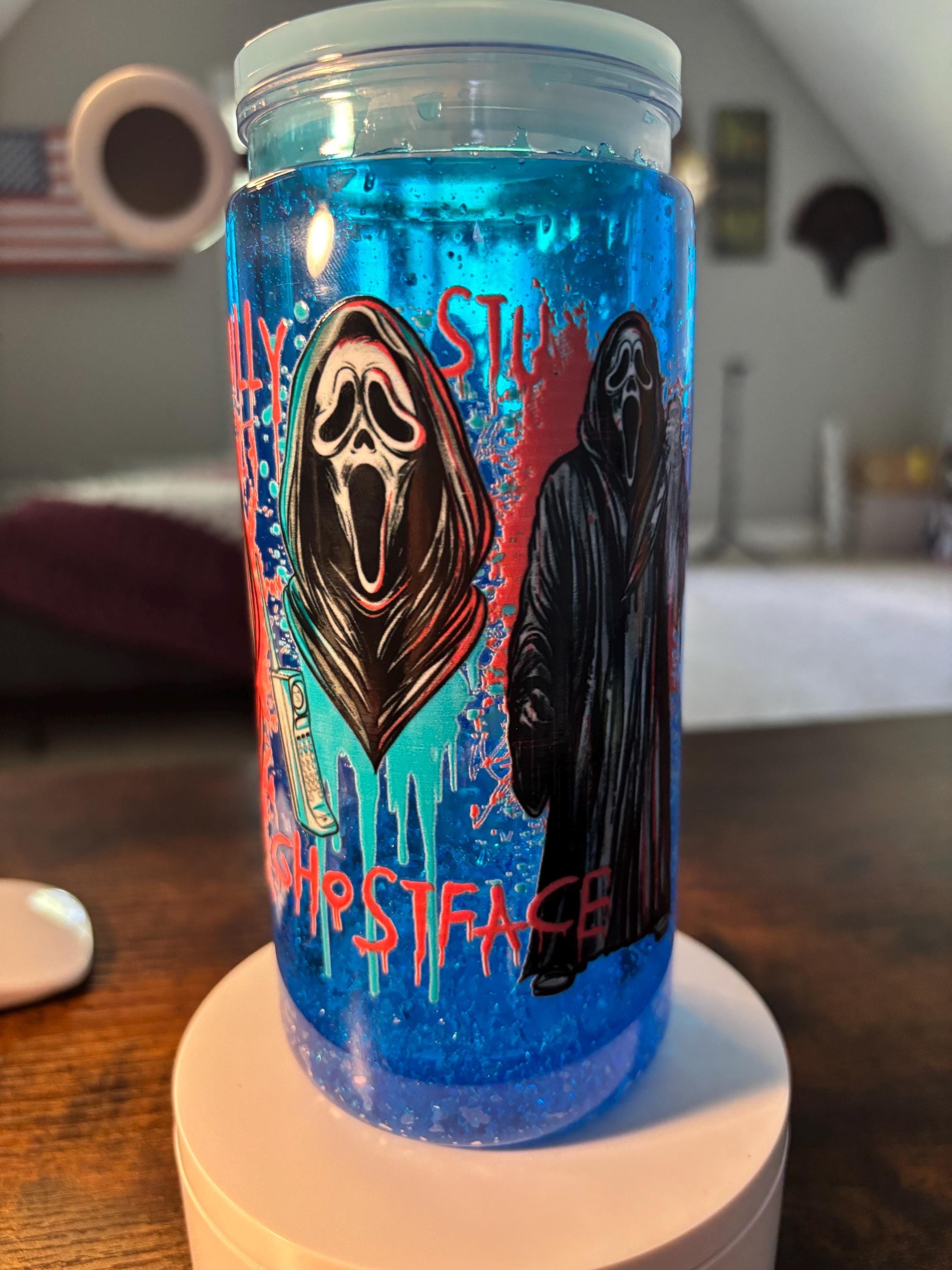 Scream Snow Cone Snow Globe Tumbler | 20oz Handmade Horror Icee Cup | Slasher Gift