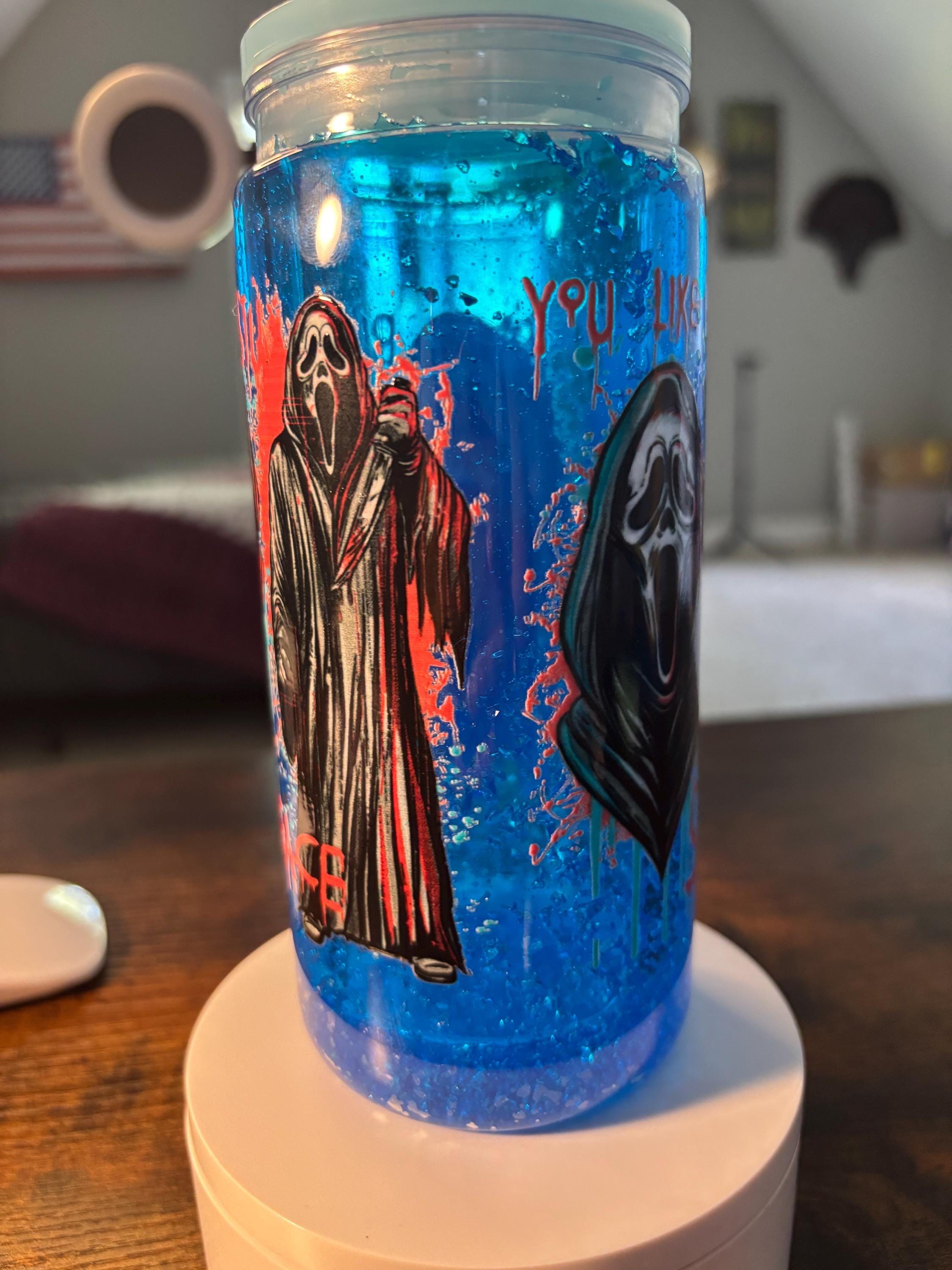 Scream Snow Cone Snow Globe Tumbler | 20oz Handmade Horror Icee Cup | Slasher Gift