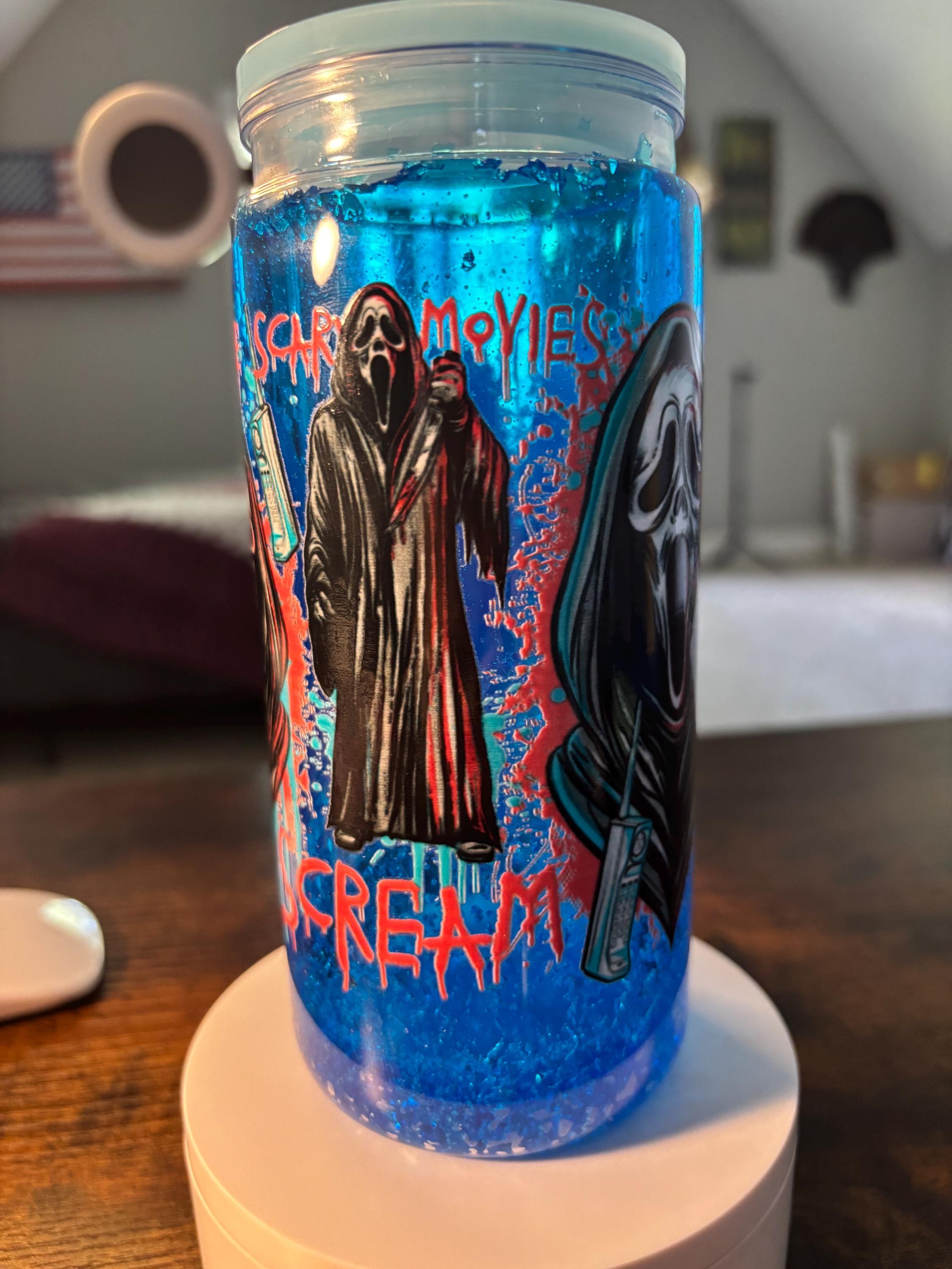 Scream Snow Cone Snow Globe Tumbler | 20oz Handmade Horror Icee Cup | Slasher Gift