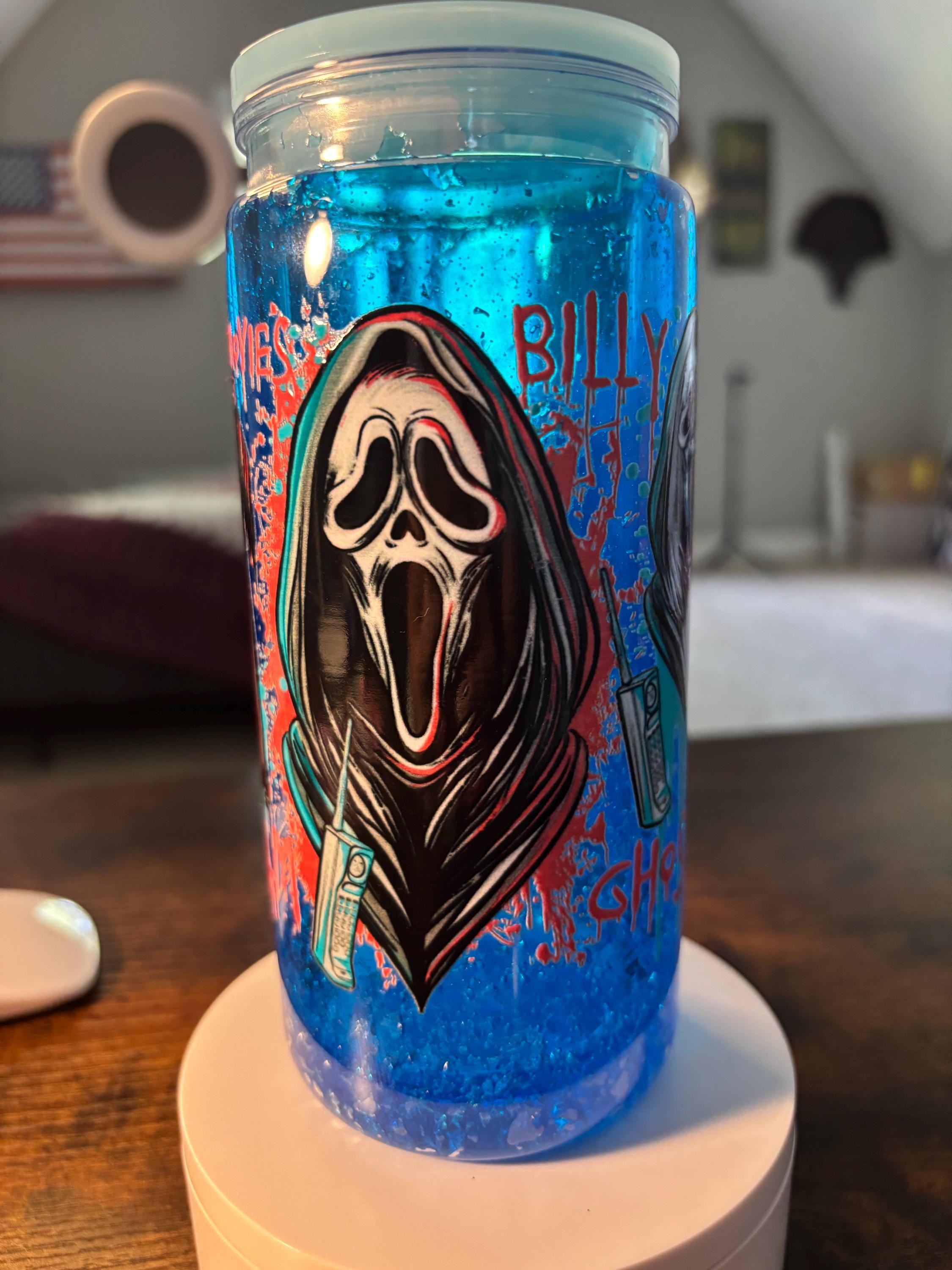 Scream Snow Cone Snow Globe Tumbler | 20oz Handmade Horror Icee Cup | Slasher Gift