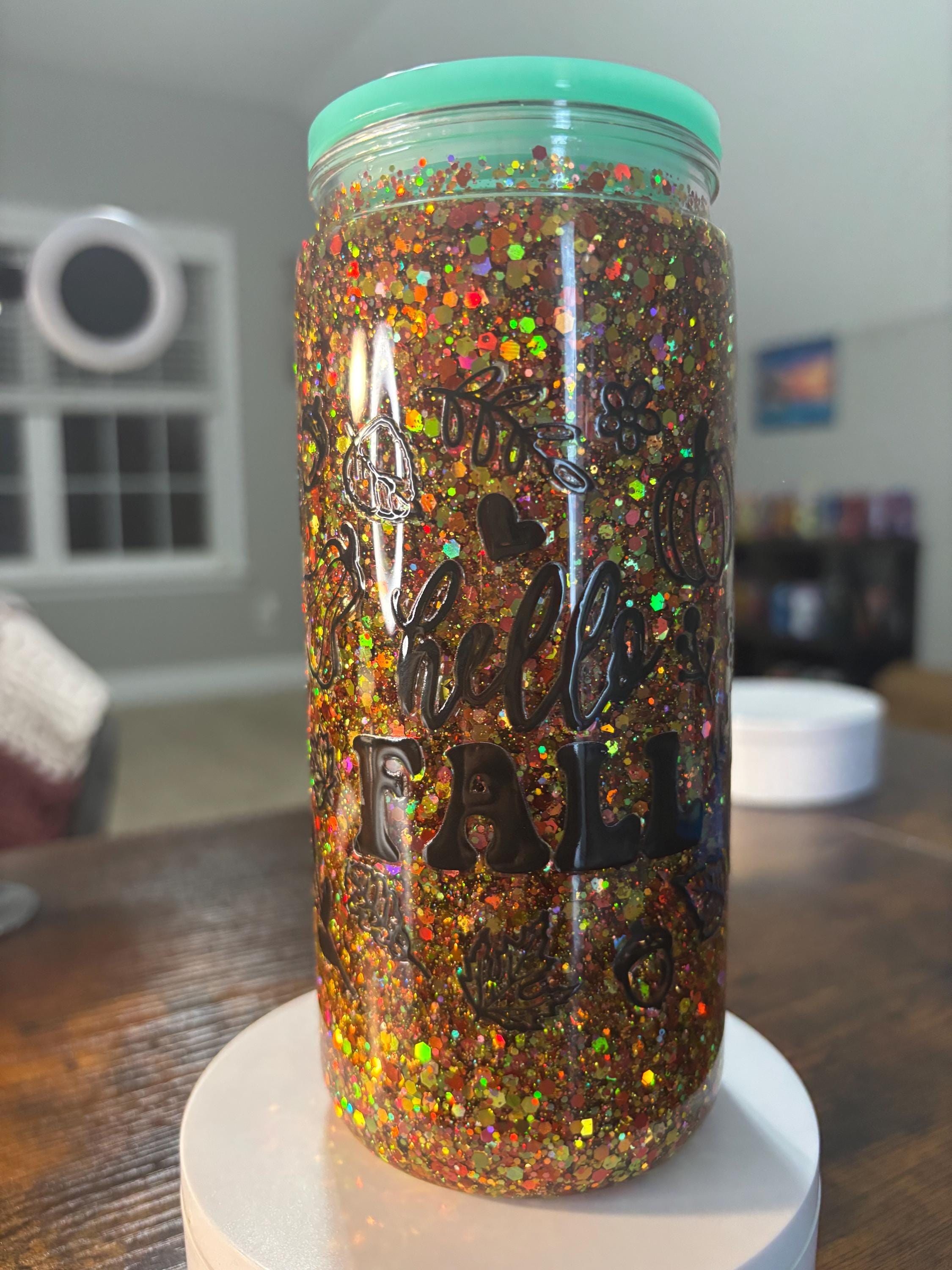 Hello Fall Glitter Snow Globe Tumbler | 20oz Handmade Autumn Pumpkin Cup
